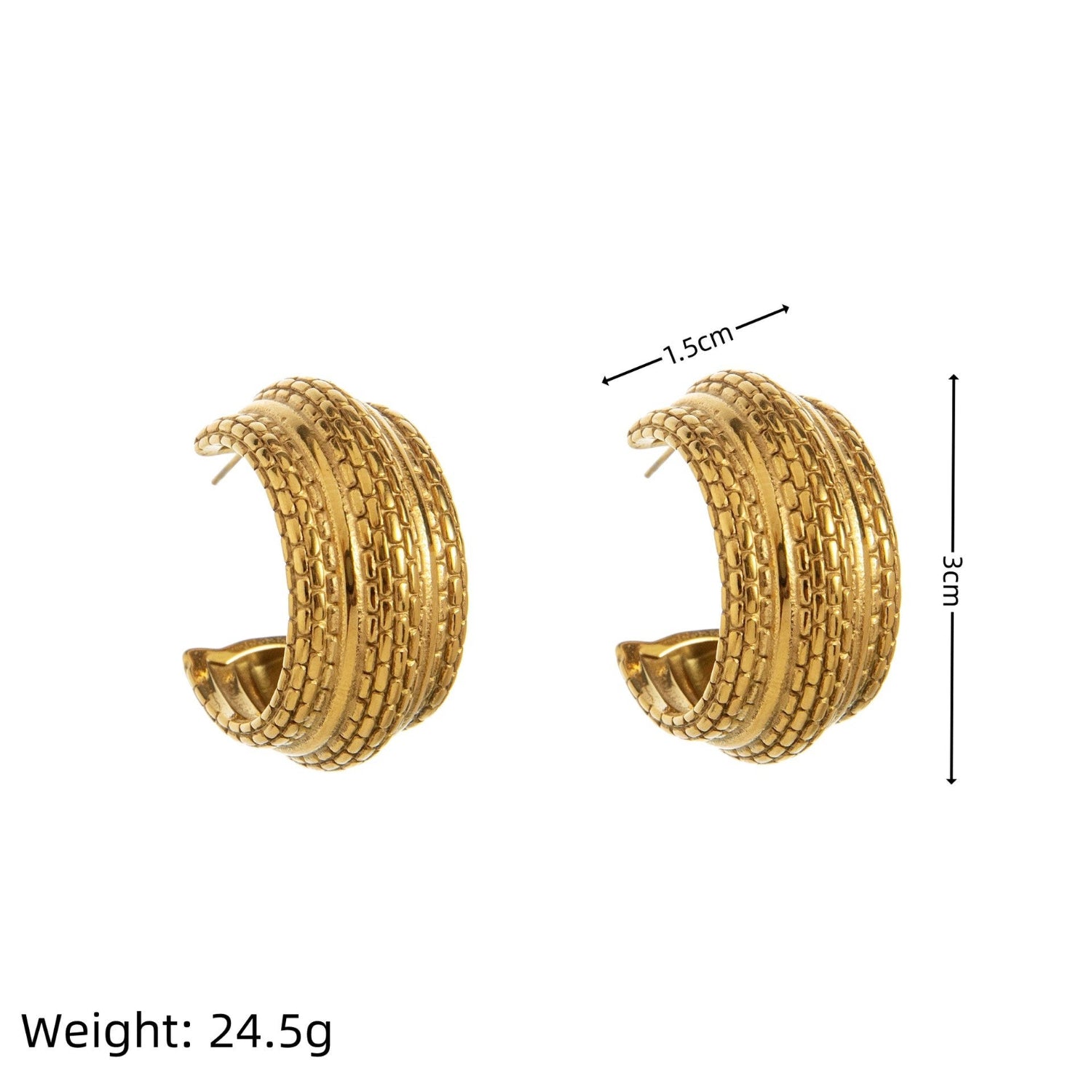 Textured Gold Brick Pattern Hoops JLT13693