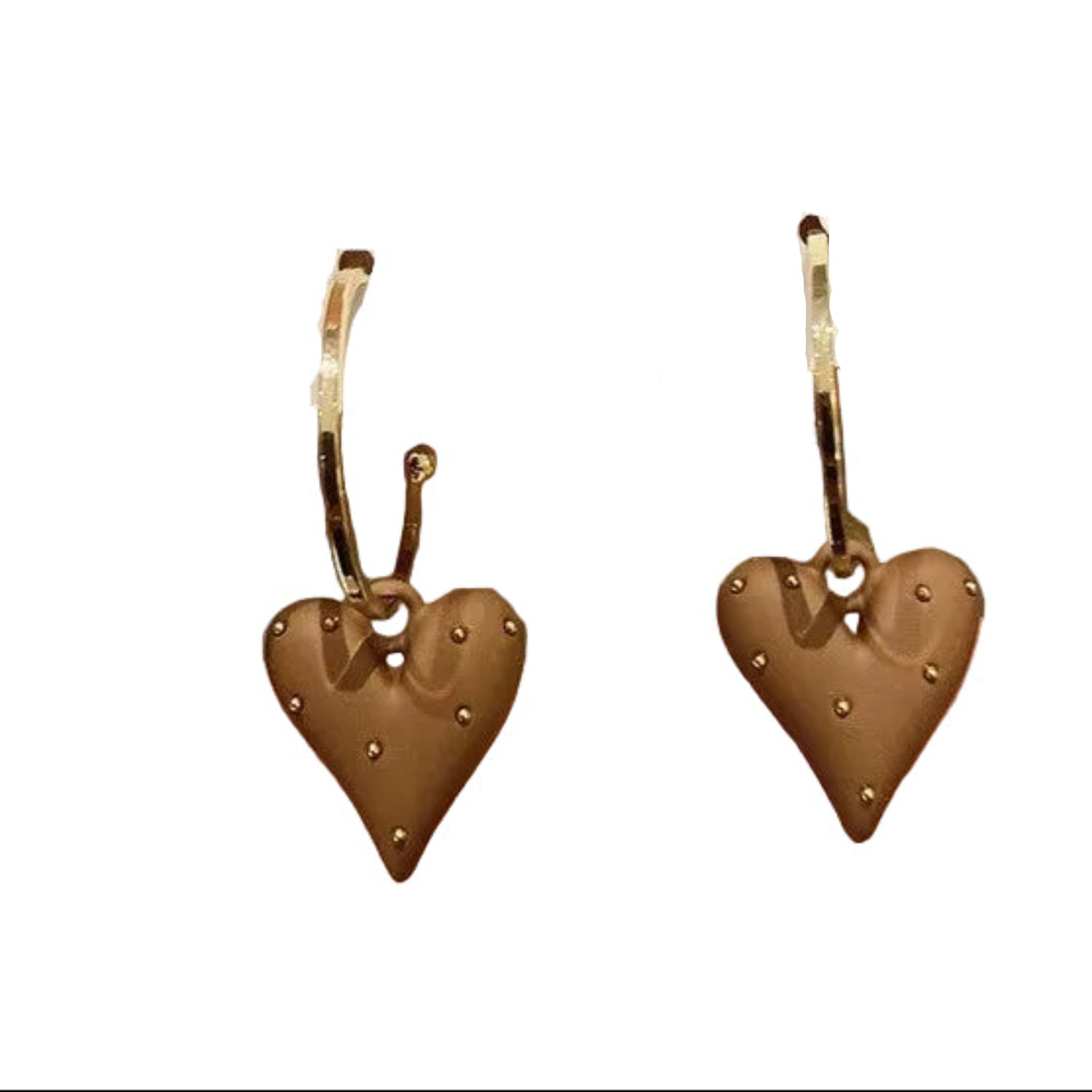 Brown Heart Charm Hoop Earrings JLT13696