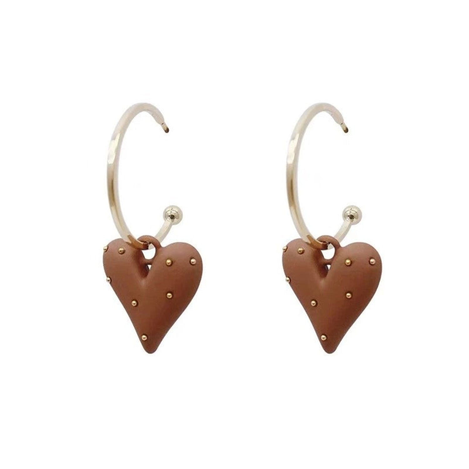 Brown Heart Charm Hoop Earrings JLT13696