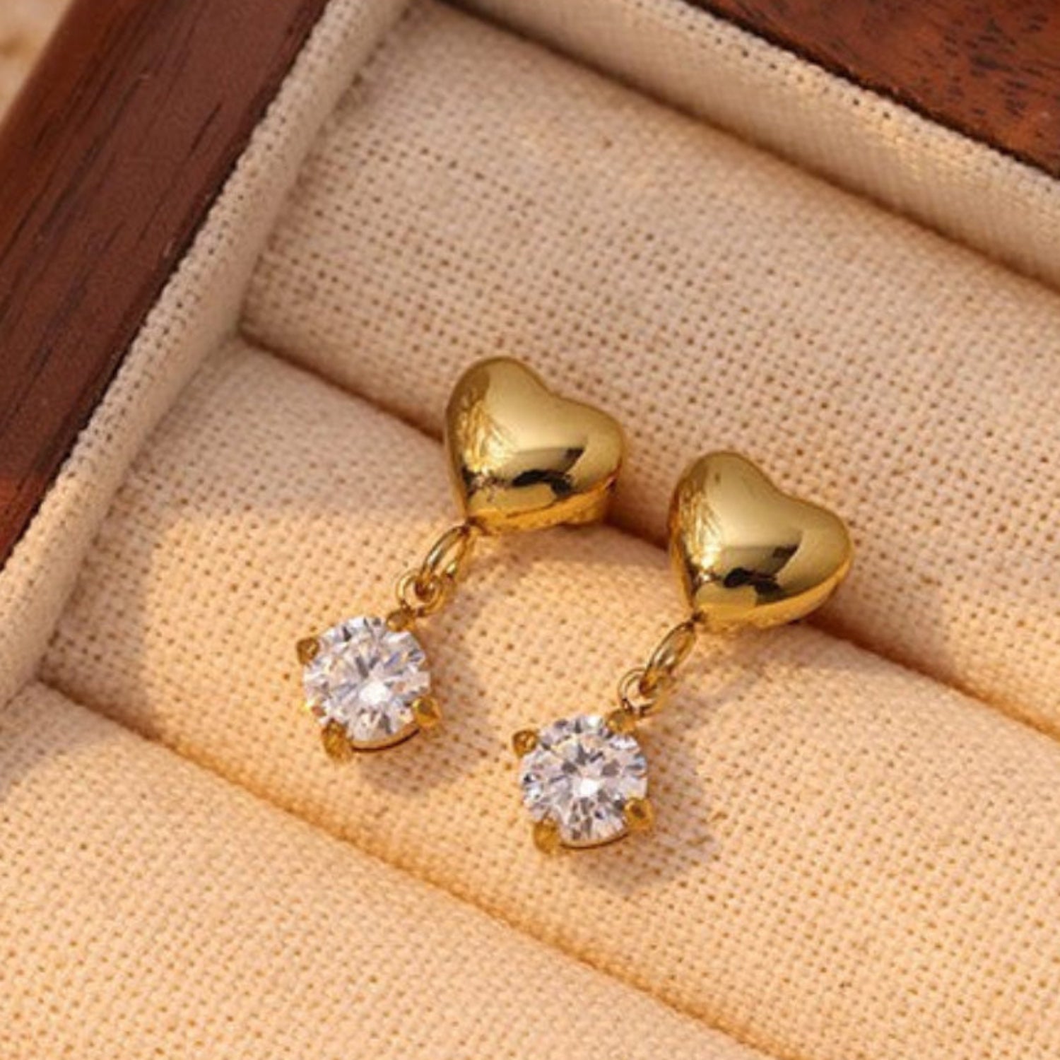 Gold Heart Crystal Drop Earrings JLT13699