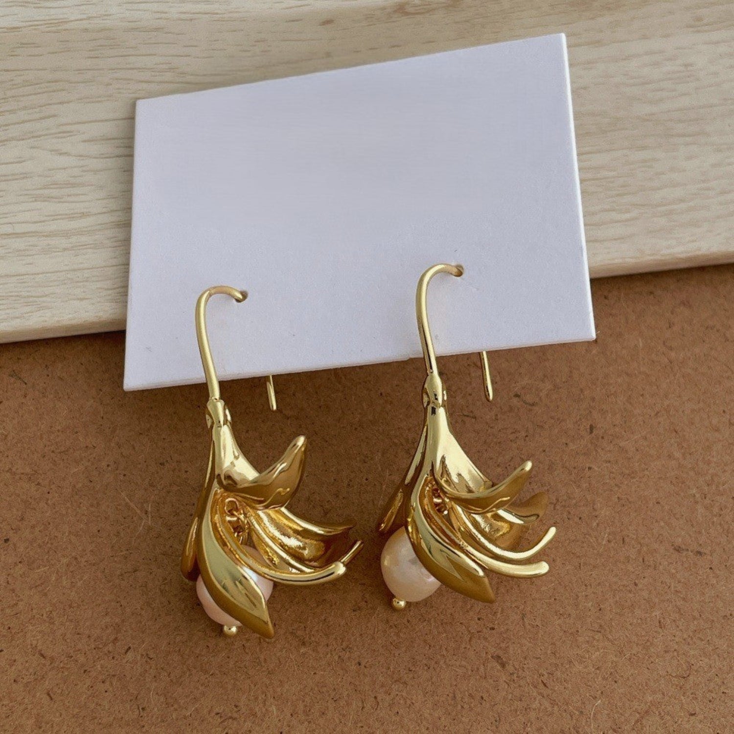 Gold Floral Pearl Drop Earrings JLT13700