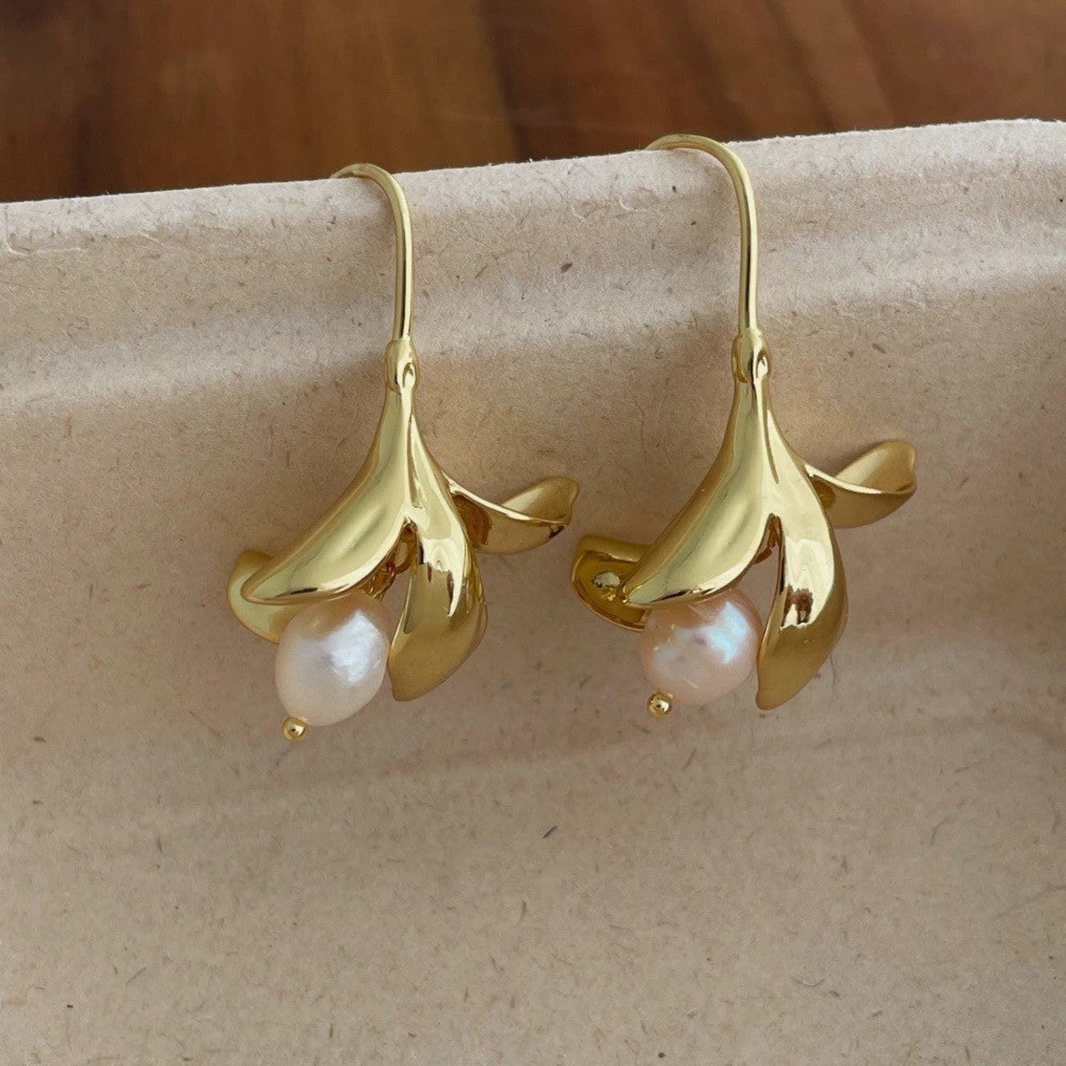 Gold Floral Pearl Drop Earrings JLT13700