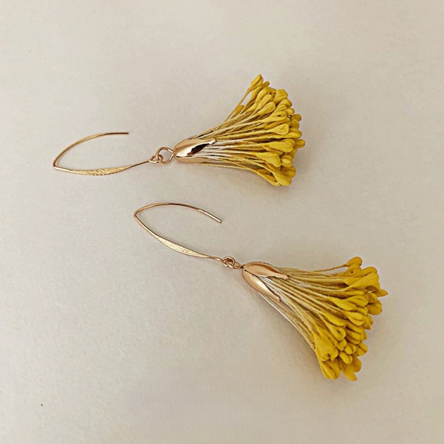 Mustard Yellow Floral Tassel Earrings JLT13704