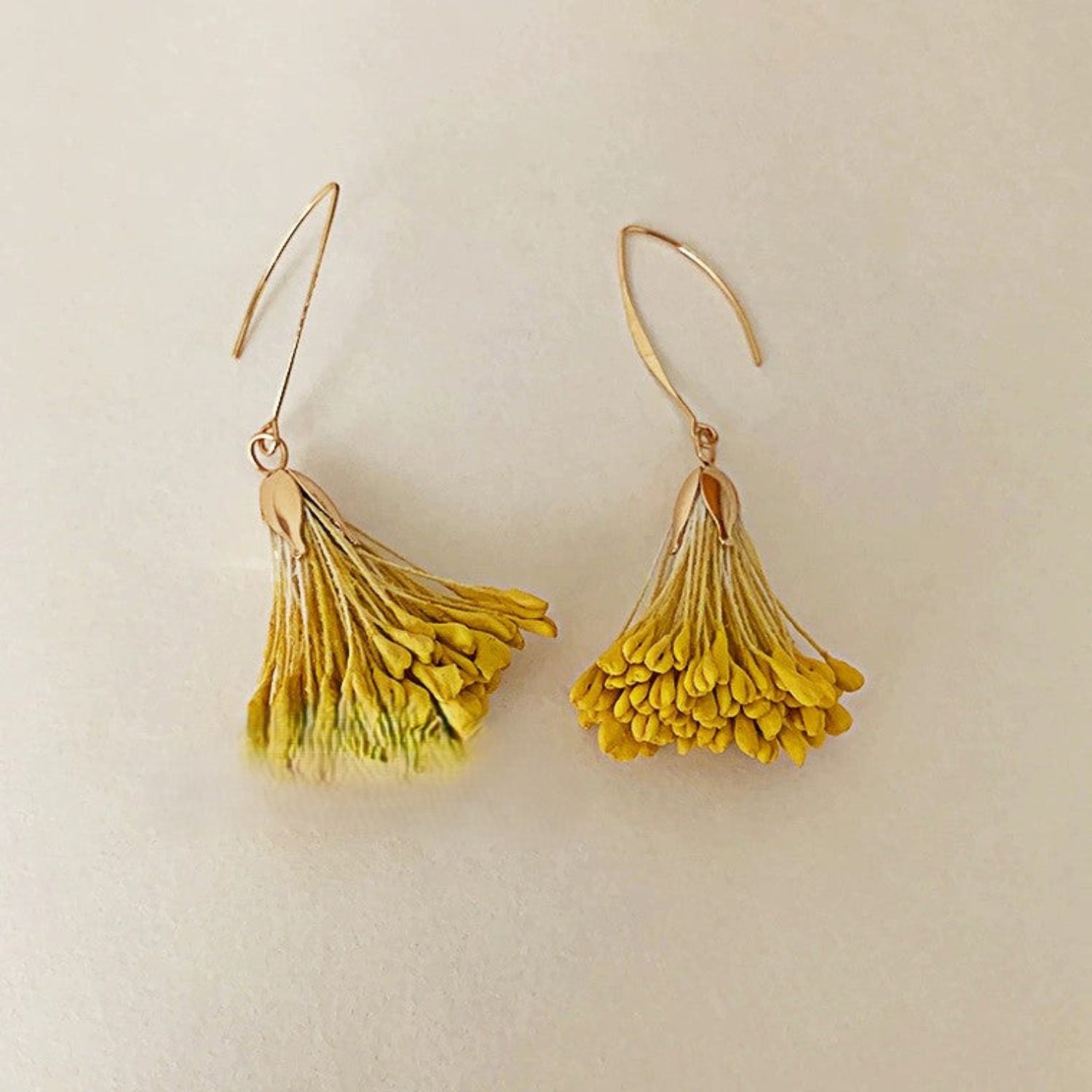 Mustard Yellow Floral Tassel Earrings JLT13704