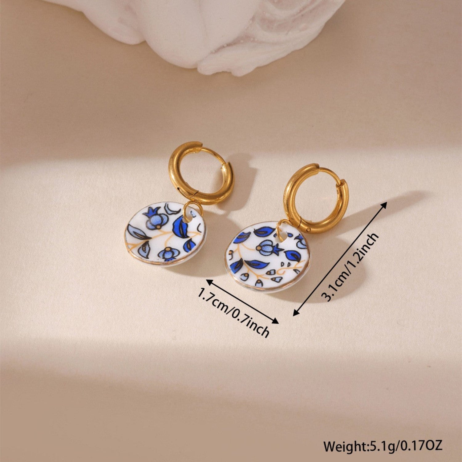 Blue Porcelain Floral Plate Hoop Earrings JLT13707