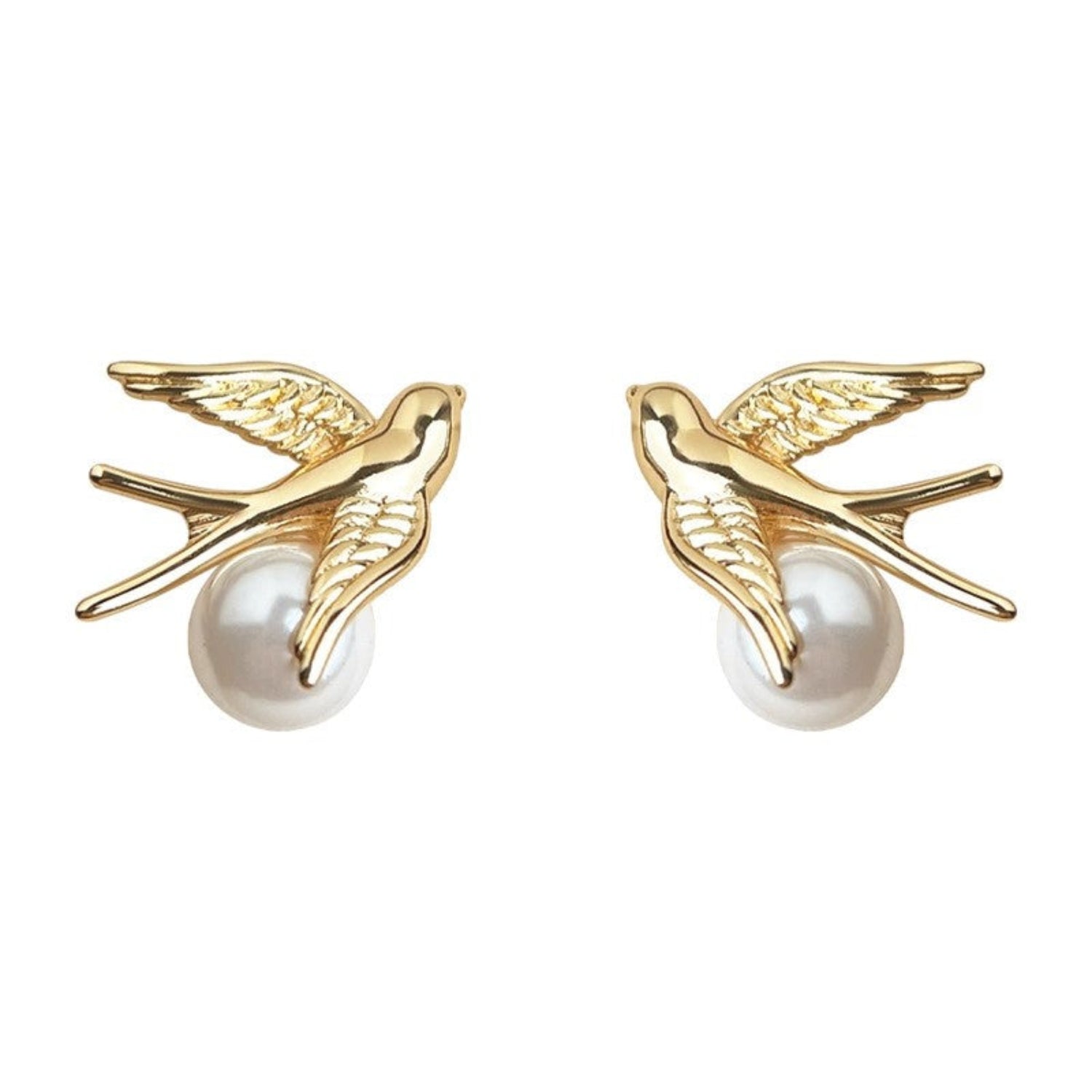 Gold Swallow Pearl Stud Earrings JLT13712