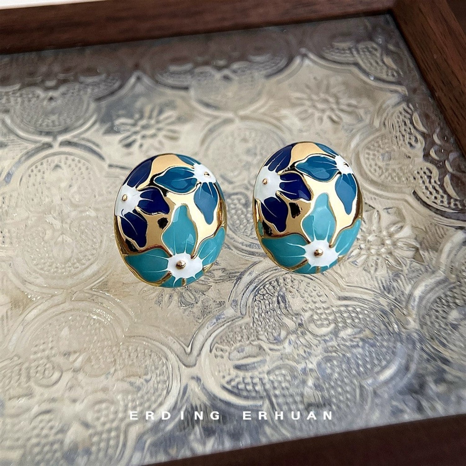 Enamel Floral Gold Stud Earrings JLT13713