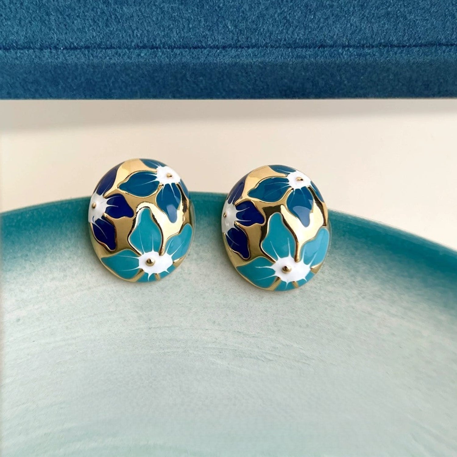 Enamel Floral Gold Stud Earrings JLT13713