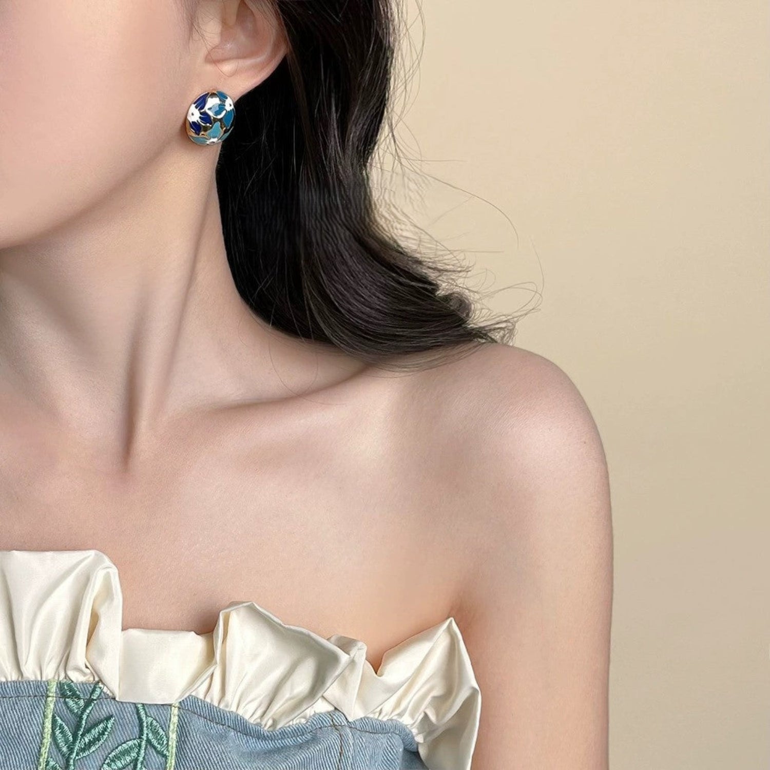 Enamel Floral Gold Stud Earrings JLT13713