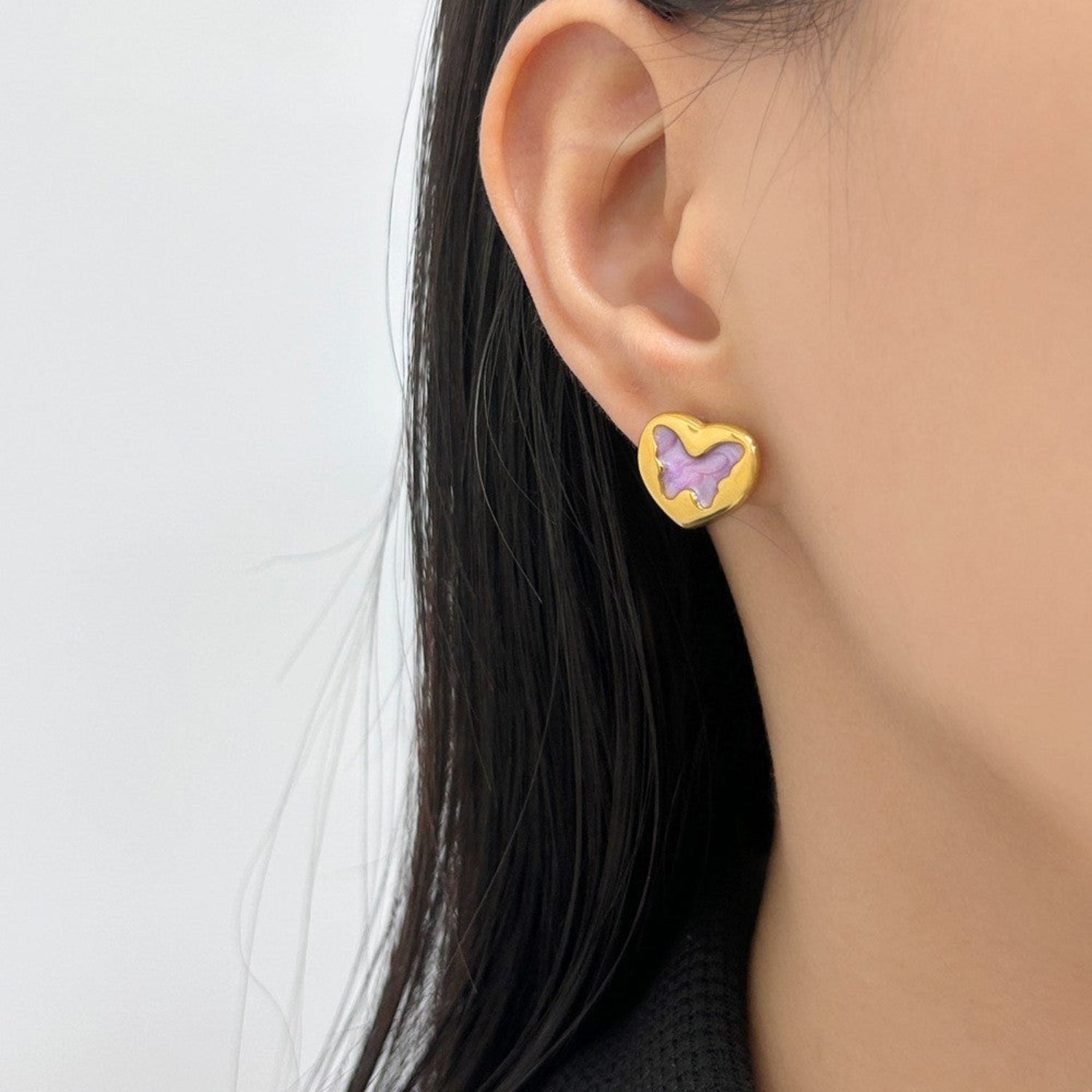 Pink Butterfly Heart Gold Studs JLT13724