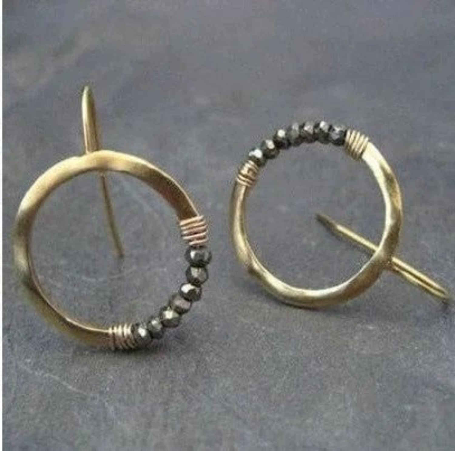 Golden Beaded Rustic Hoop Earrings JLT13727