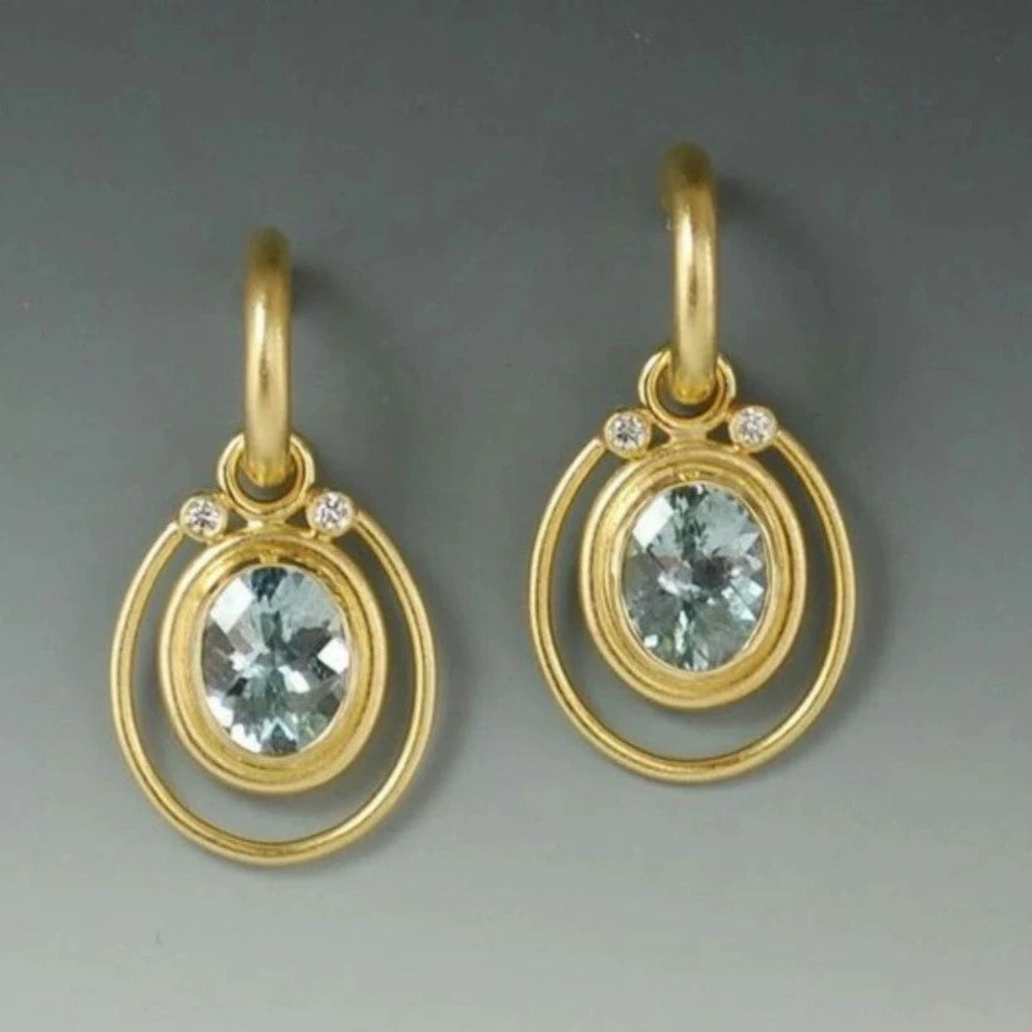 Aquamarine Halo Gold Drop Earrings JLT13728