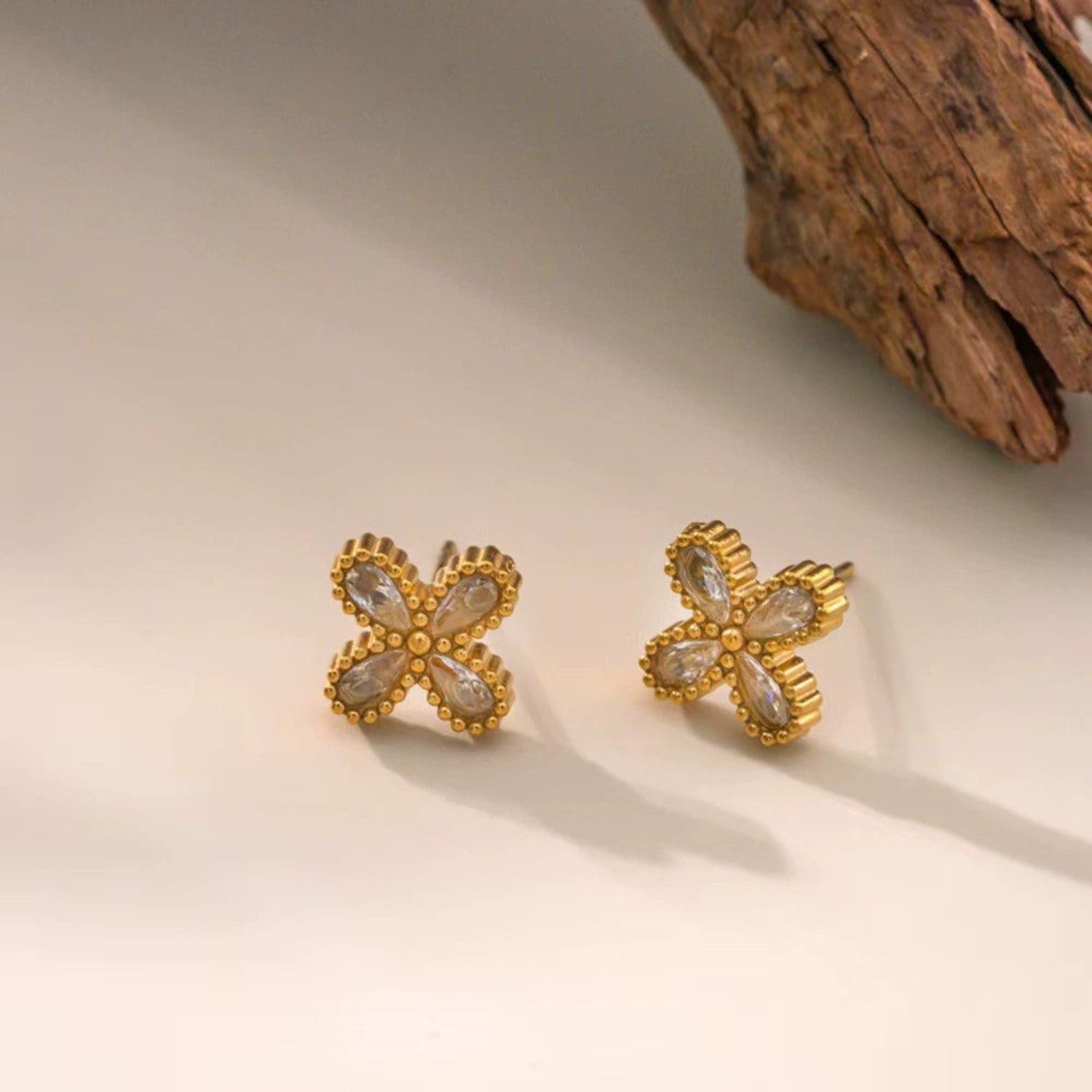 Gold Crystal Floral Stud Earrings JLT13730