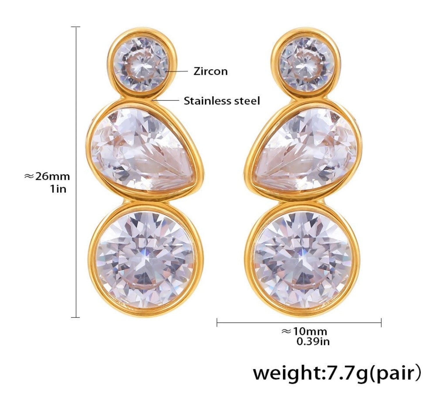 Triple Crystal Gold Drop Earrings JLT13734