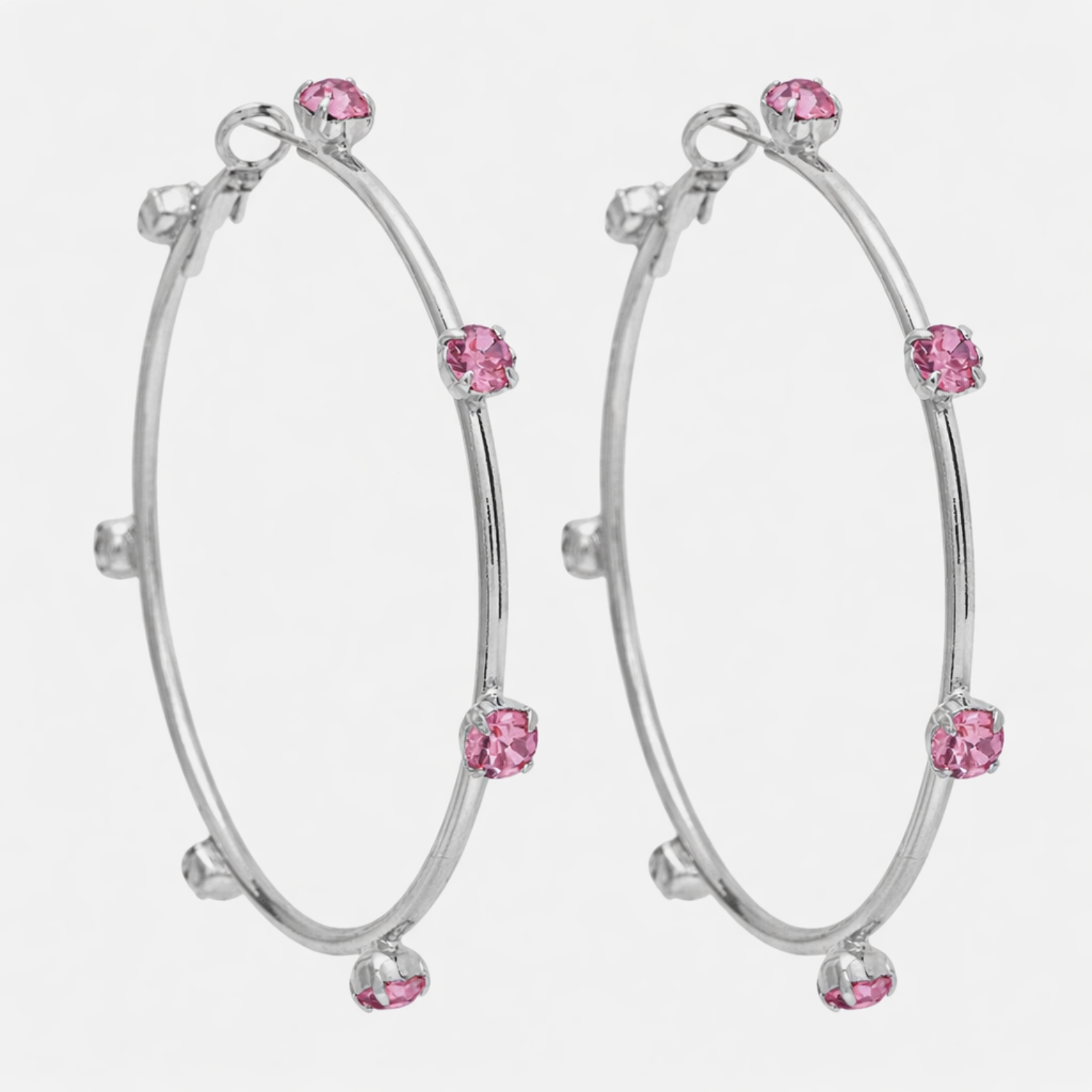 Silver Pink Crystal Hoop Earrings JLT13737