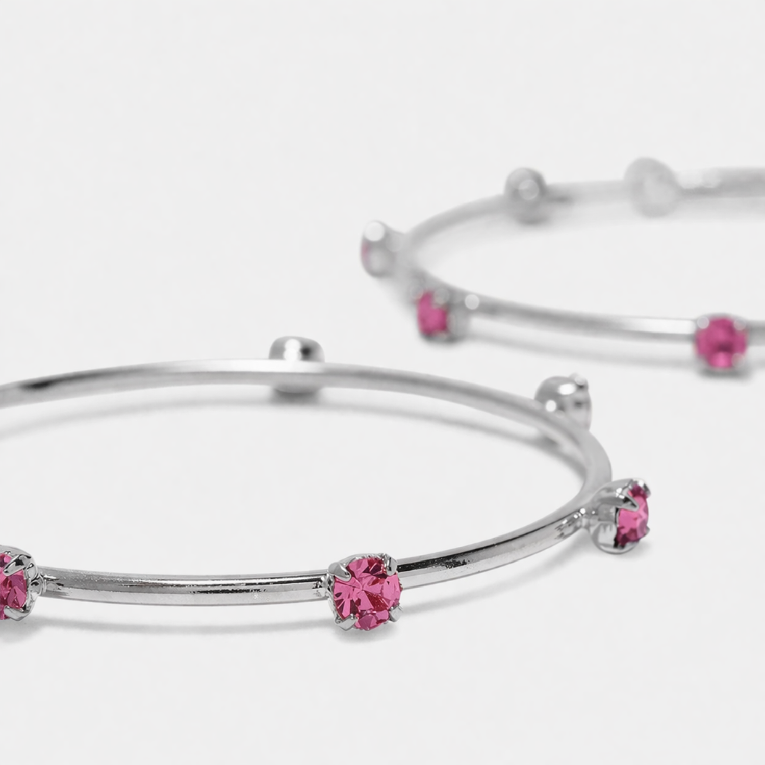 Silver Pink Crystal Hoop Earrings JLT13737