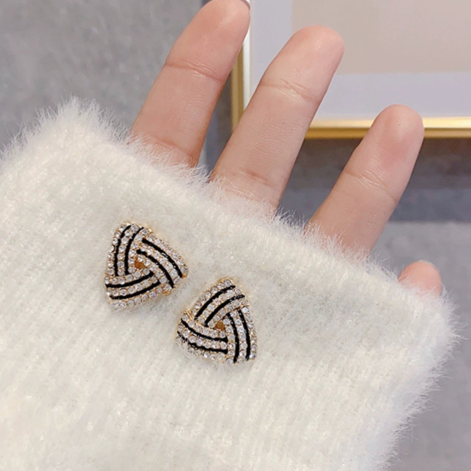 Triangular Crystal Pave Stud Earrings JLT13739