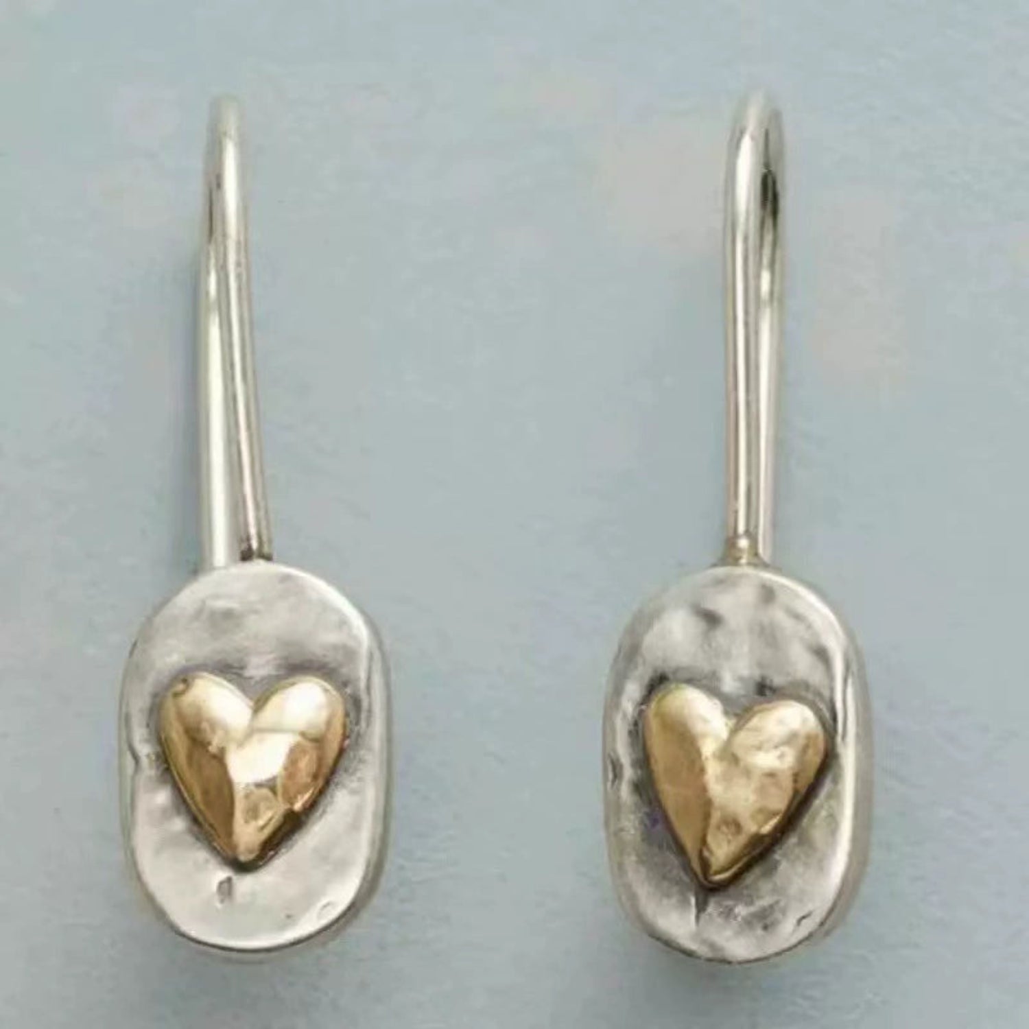 Two-Tone Hammered Heart Drop Earrings JLT13742