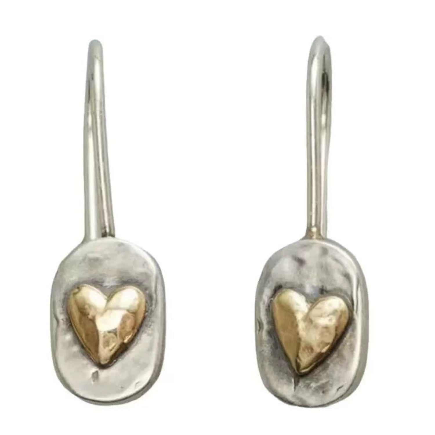 Two-Tone Hammered Heart Drop Earrings JLT13742