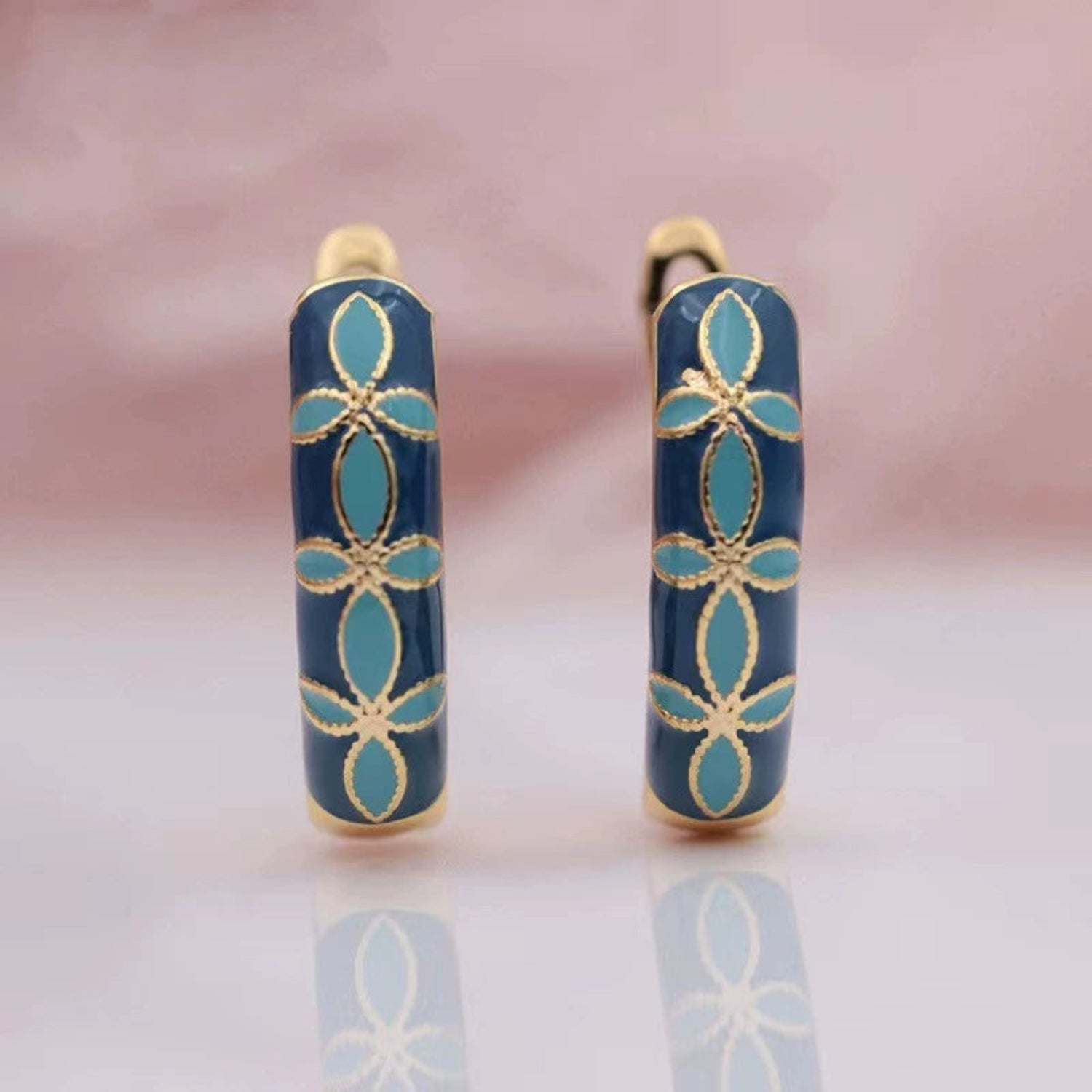 Blue Floral Enamel Huggie Earrings JLT13743