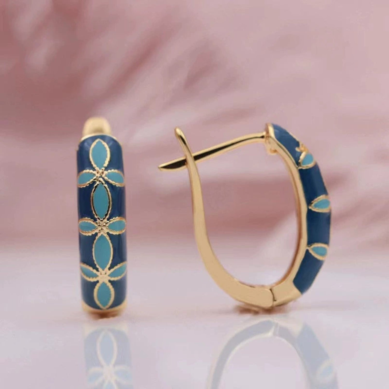 Blue Floral Enamel Huggie Earrings JLT13743