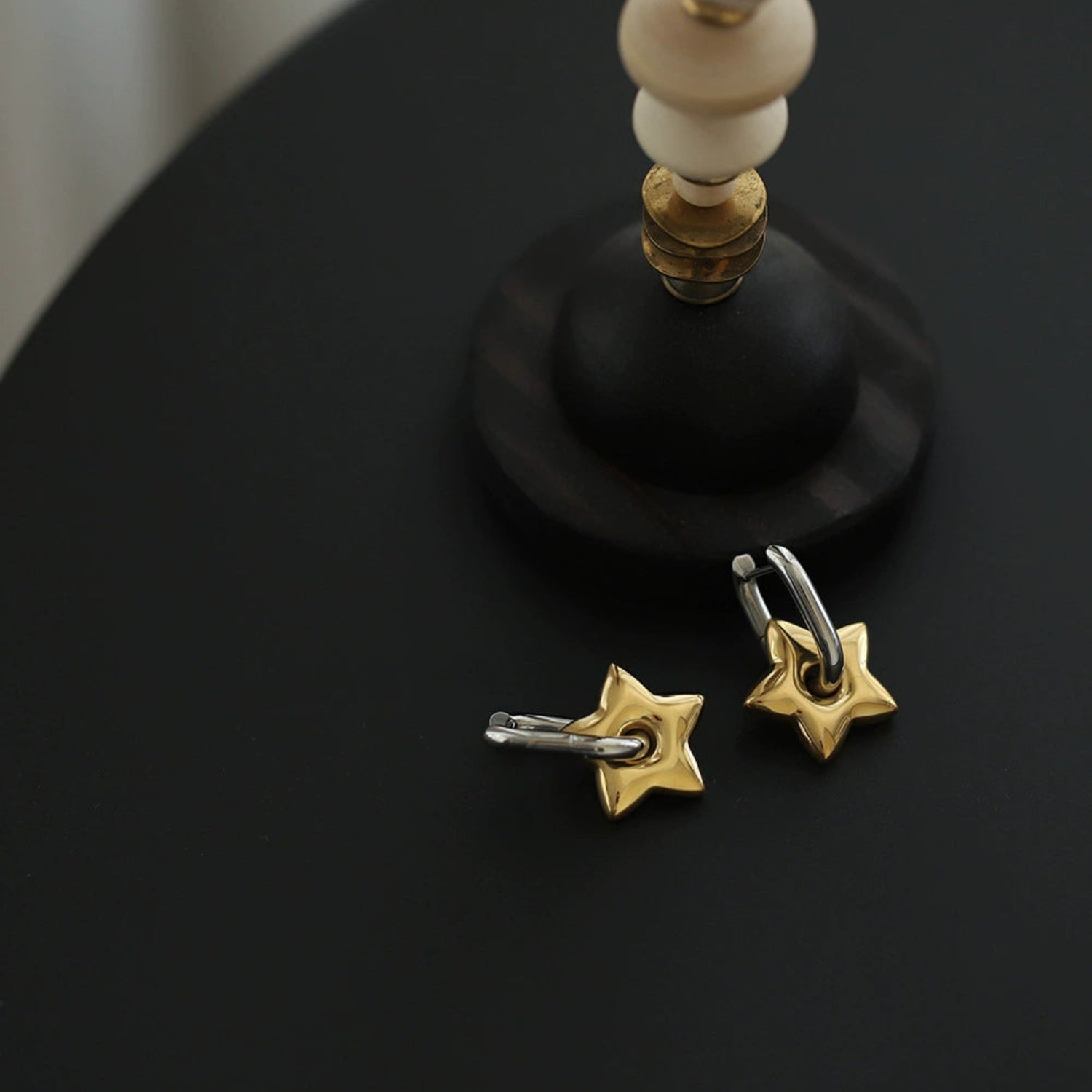 Two-Tone Star Charm Huggie Earrings JLT13748
