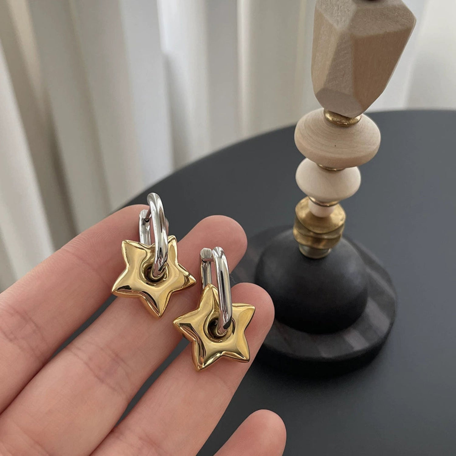 Two-Tone Star Charm Huggie Earrings JLT13748