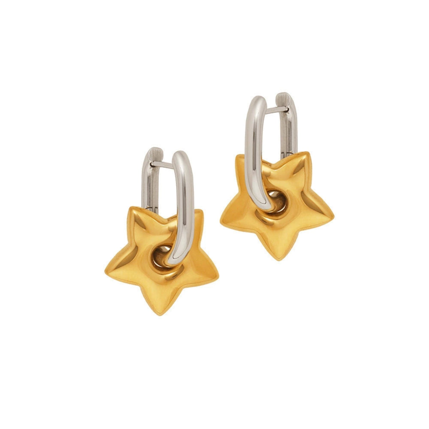 Two-Tone Star Charm Huggie Earrings JLT13748
