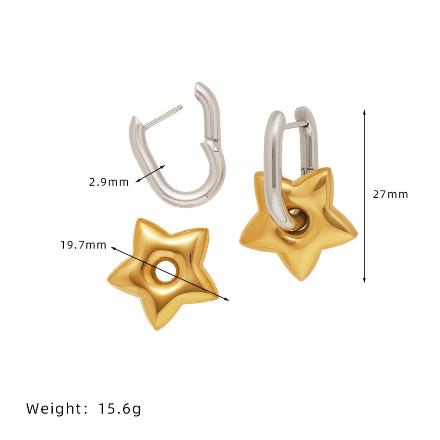 Two-Tone Star Charm Huggie Earrings JLT13748