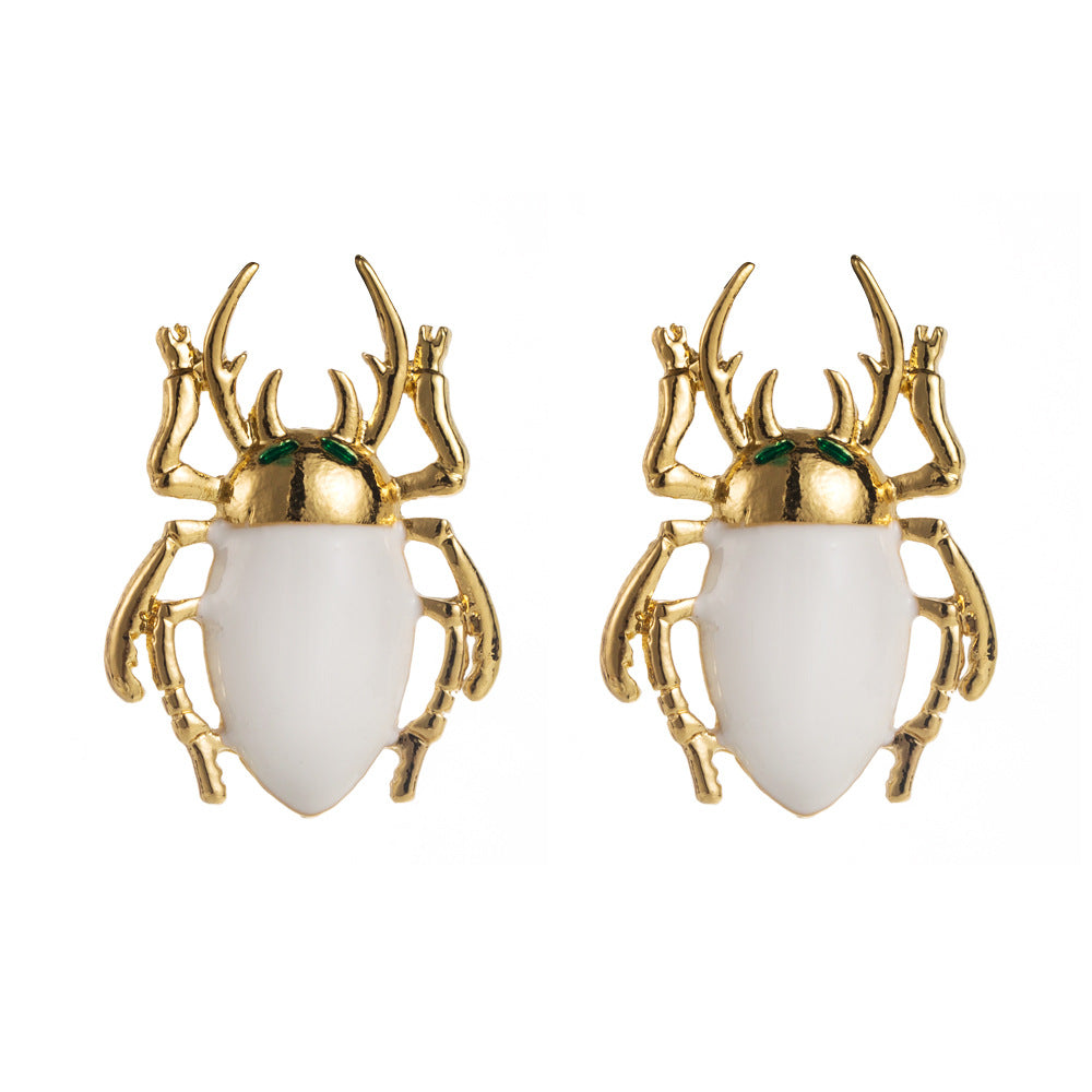 White Enamel Stag Beetle Studs JLT13753