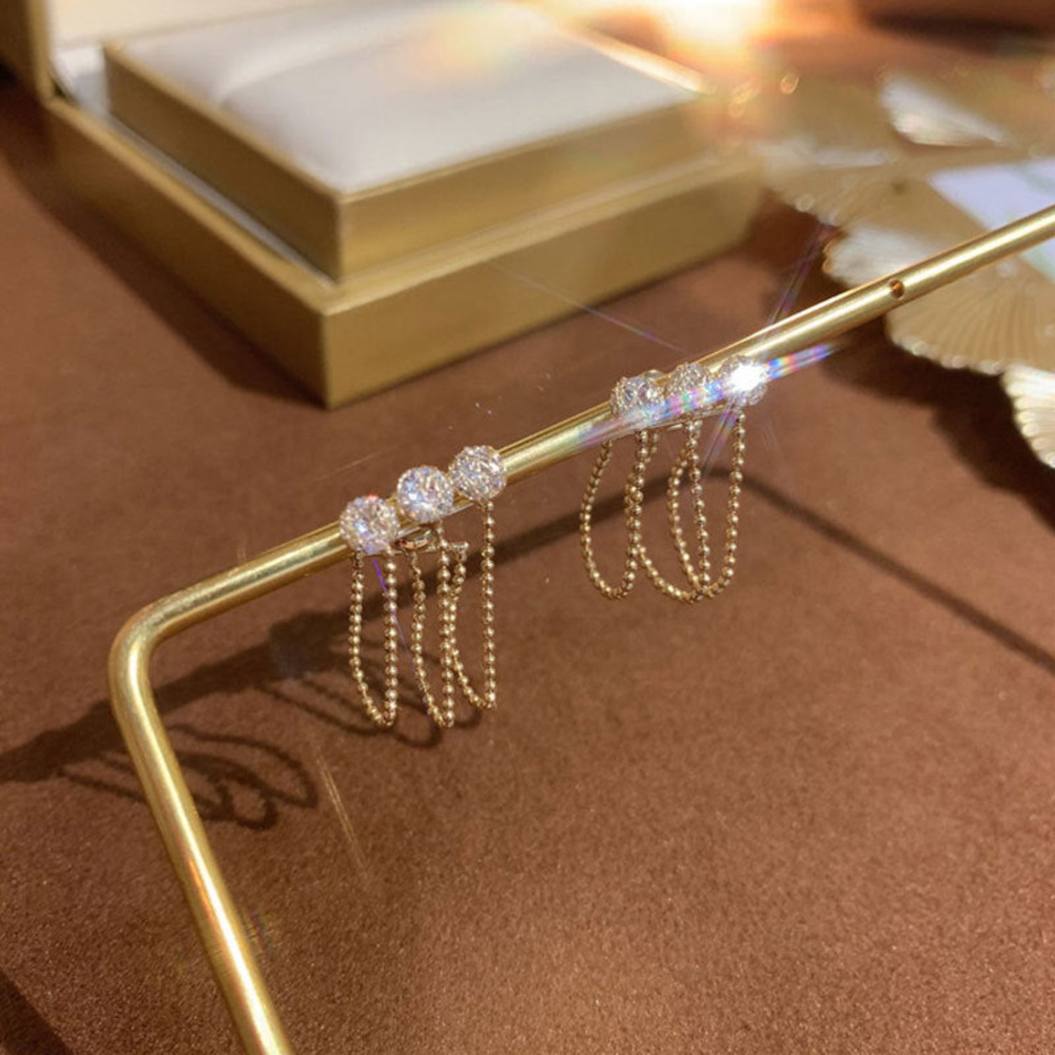 Gold Crystal Tassel Drop Earrings JLT13759