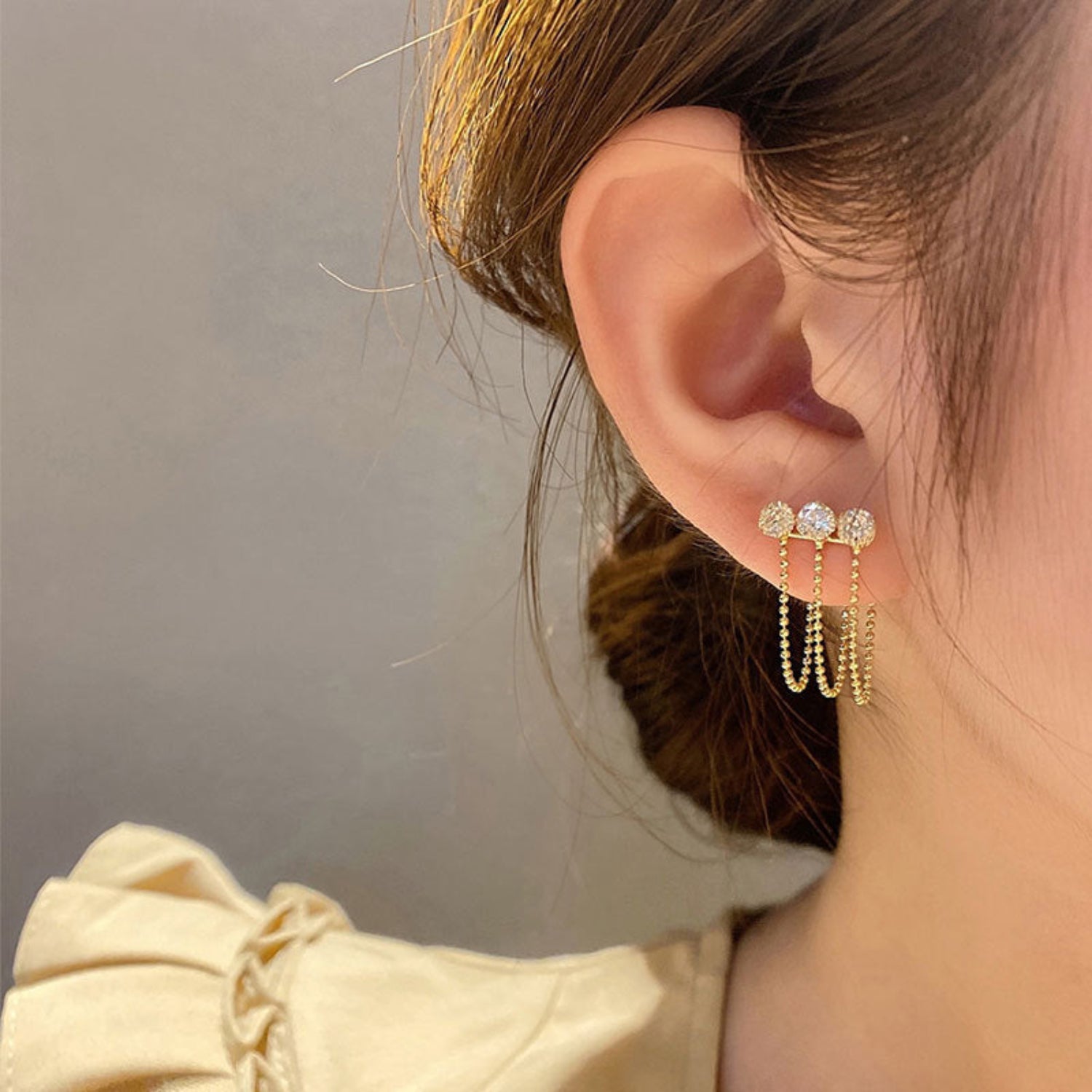 Gold Crystal Tassel Drop Earrings JLT13759