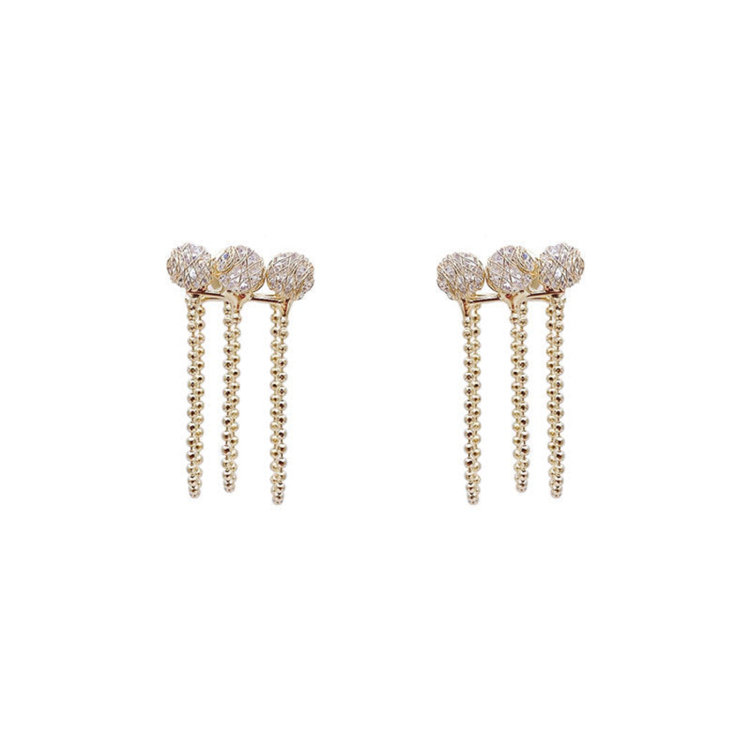 Gold Crystal Tassel Drop Earrings JLT13759