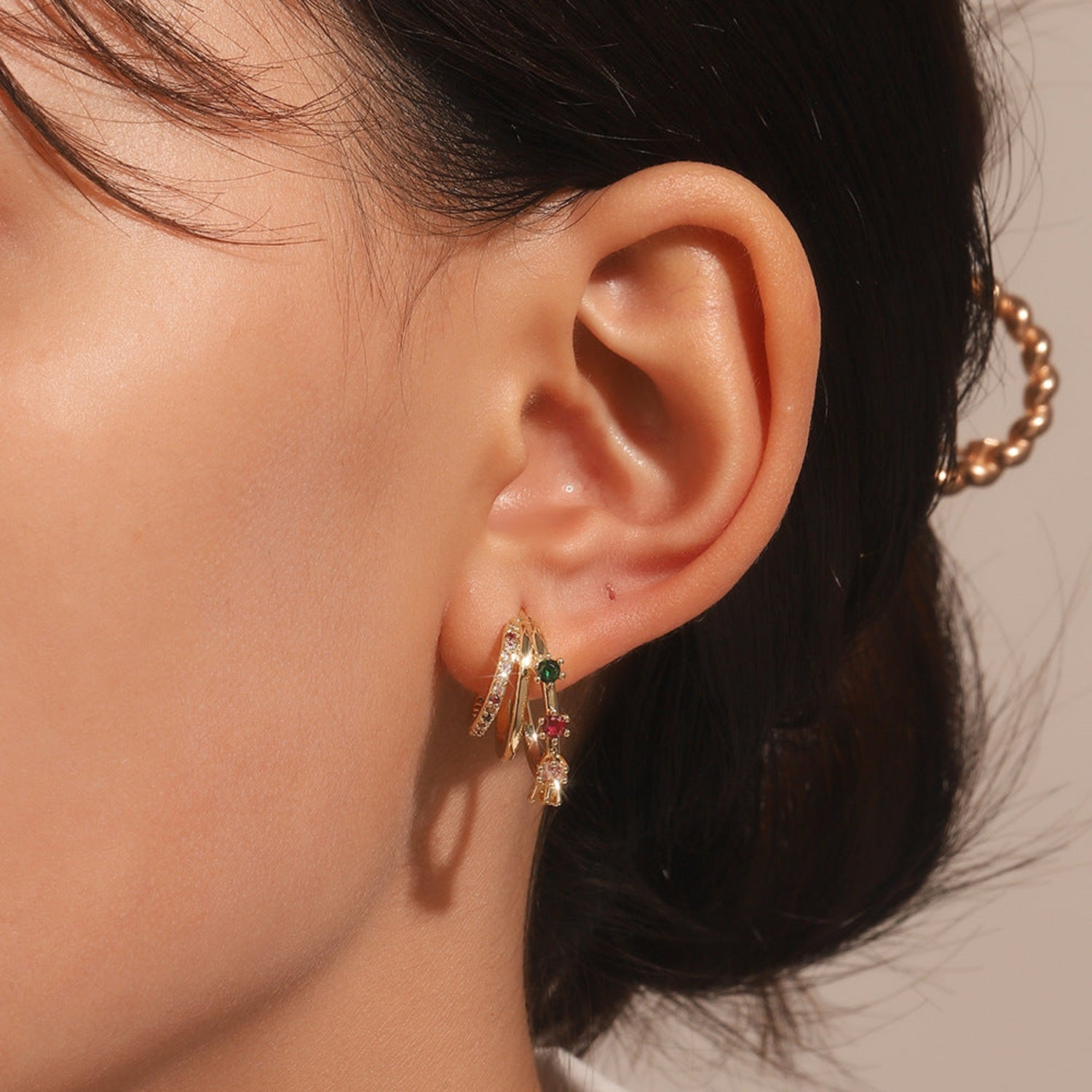 Gold Multi-Colored Triple Hoop Earrings JLT13765
