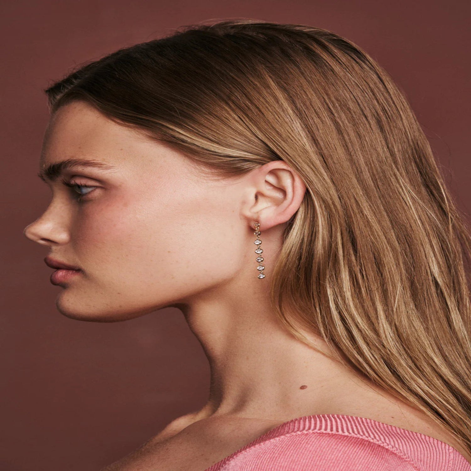 Gold Crystal Drop Chain Earrings JLT13768