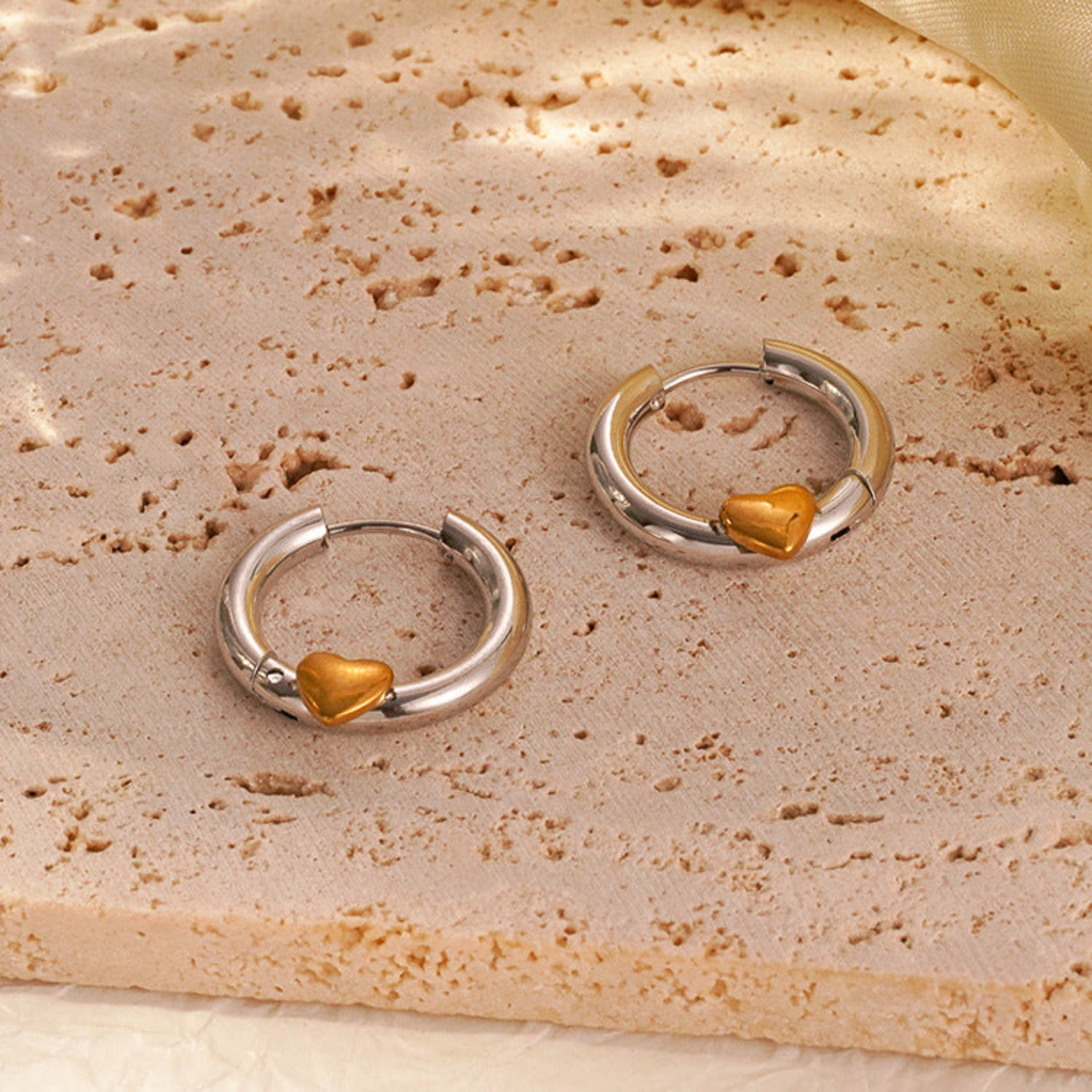 Silver Gold Heart Hoop Earrings JLT13769