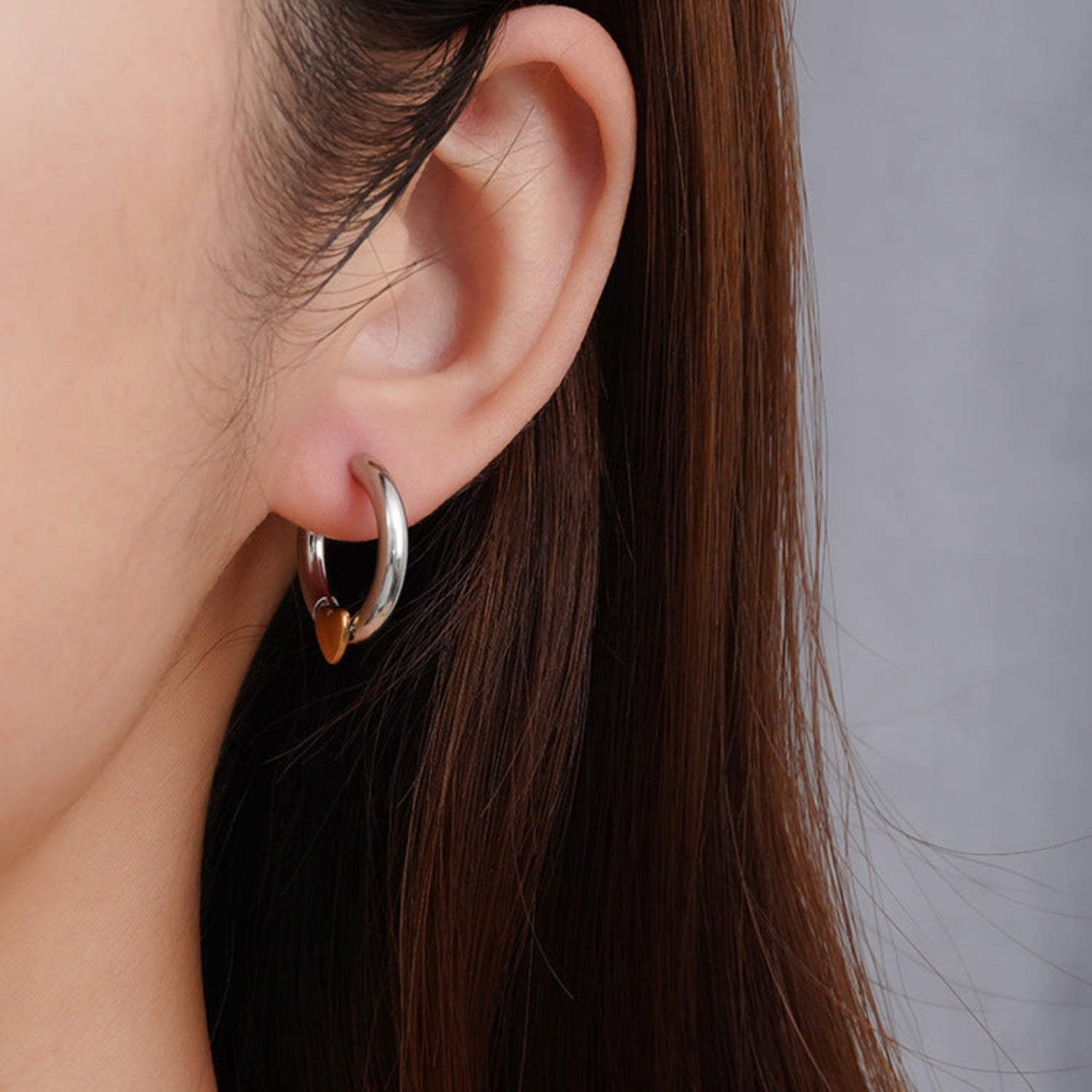 Silver Gold Heart Hoop Earrings JLT13769