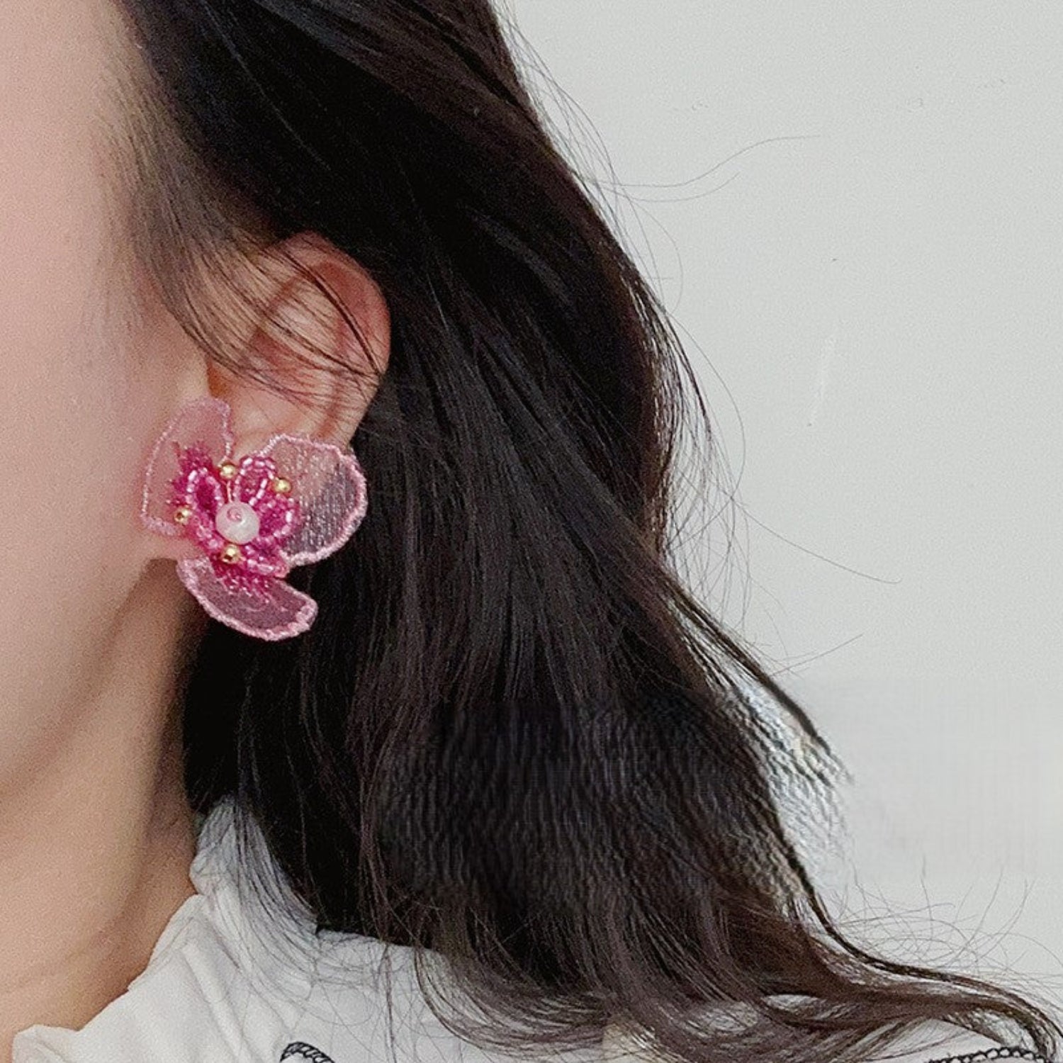 Pink Floral Pearl Statement Earrings JLT13771