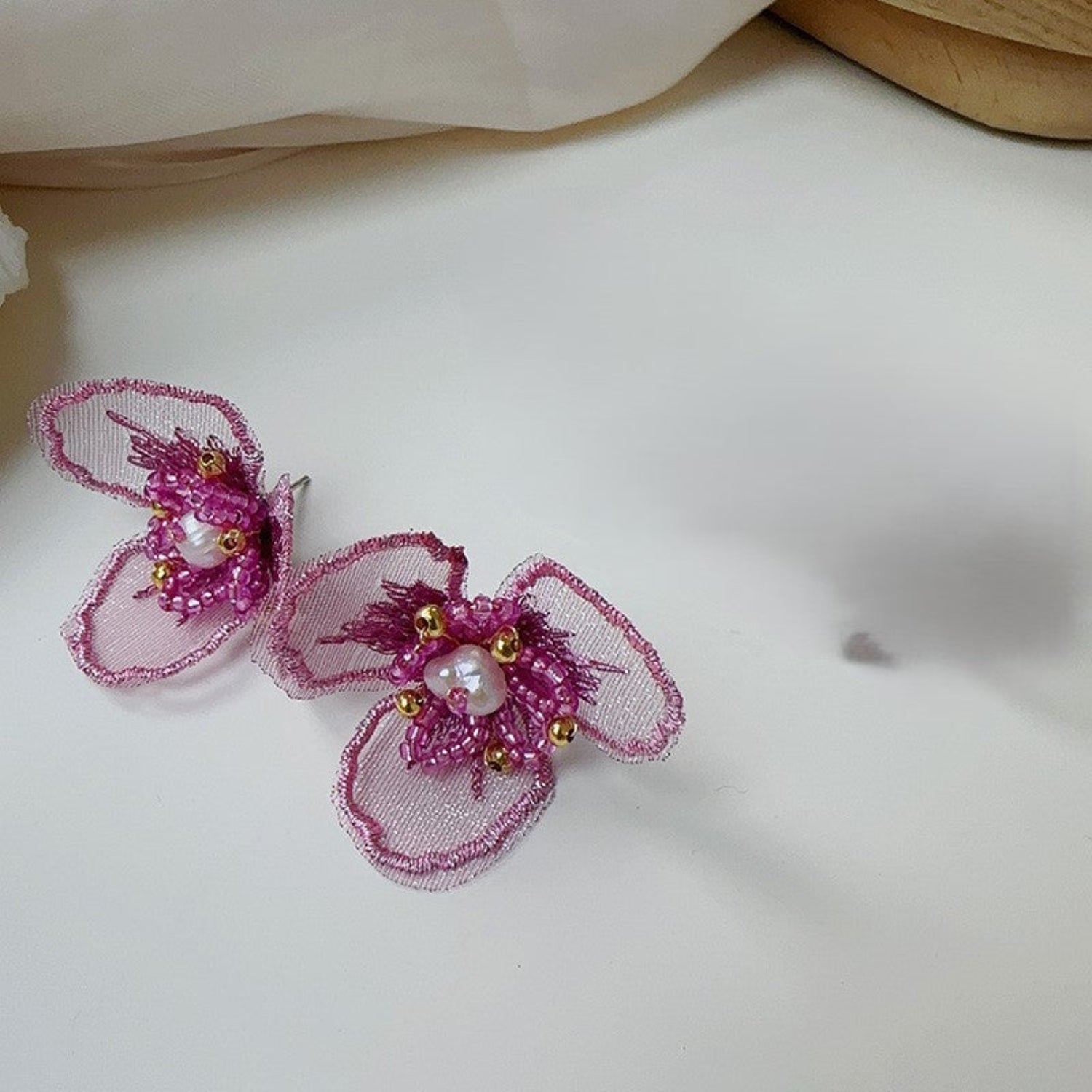 Pink Floral Pearl Statement Earrings JLT13771
