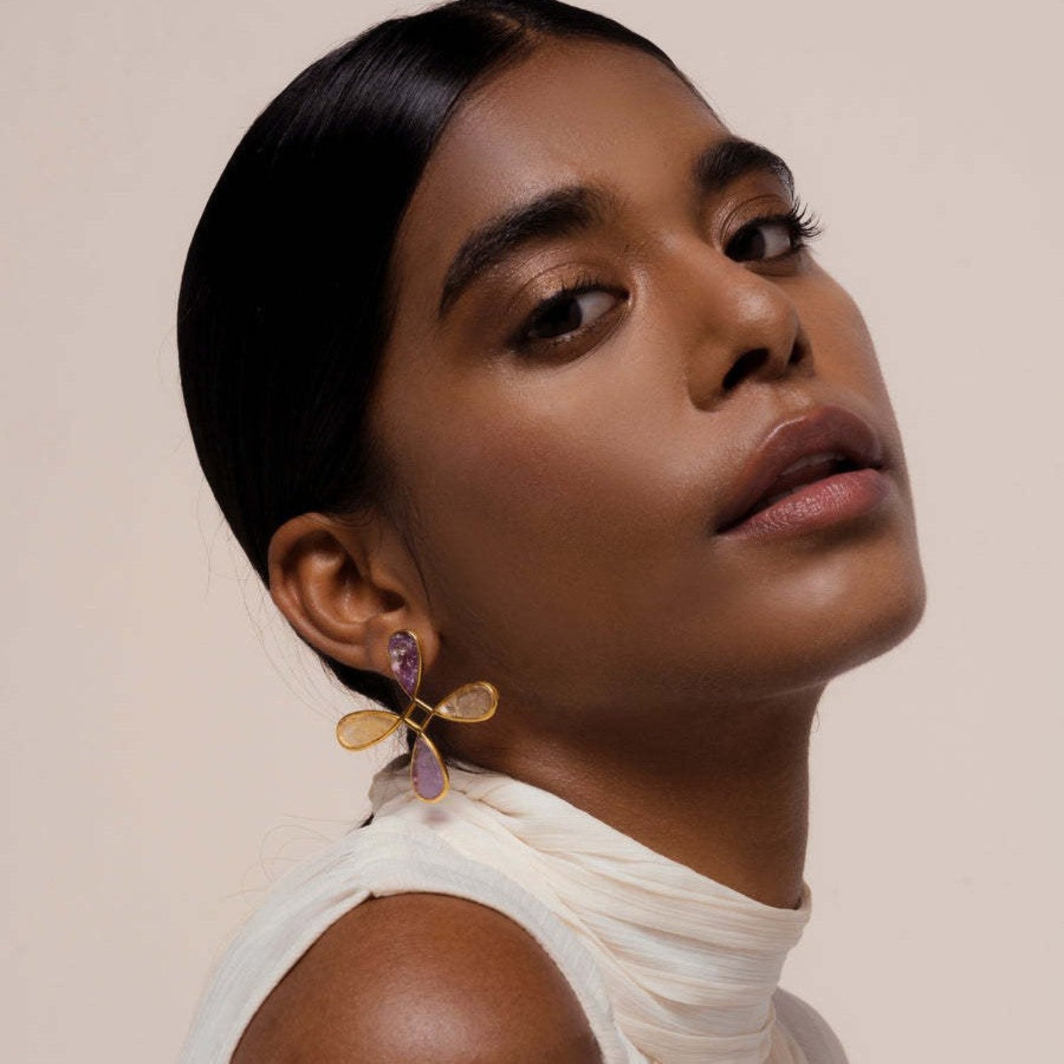 Gold Burgundy Cream Cross Earrings JLT13777