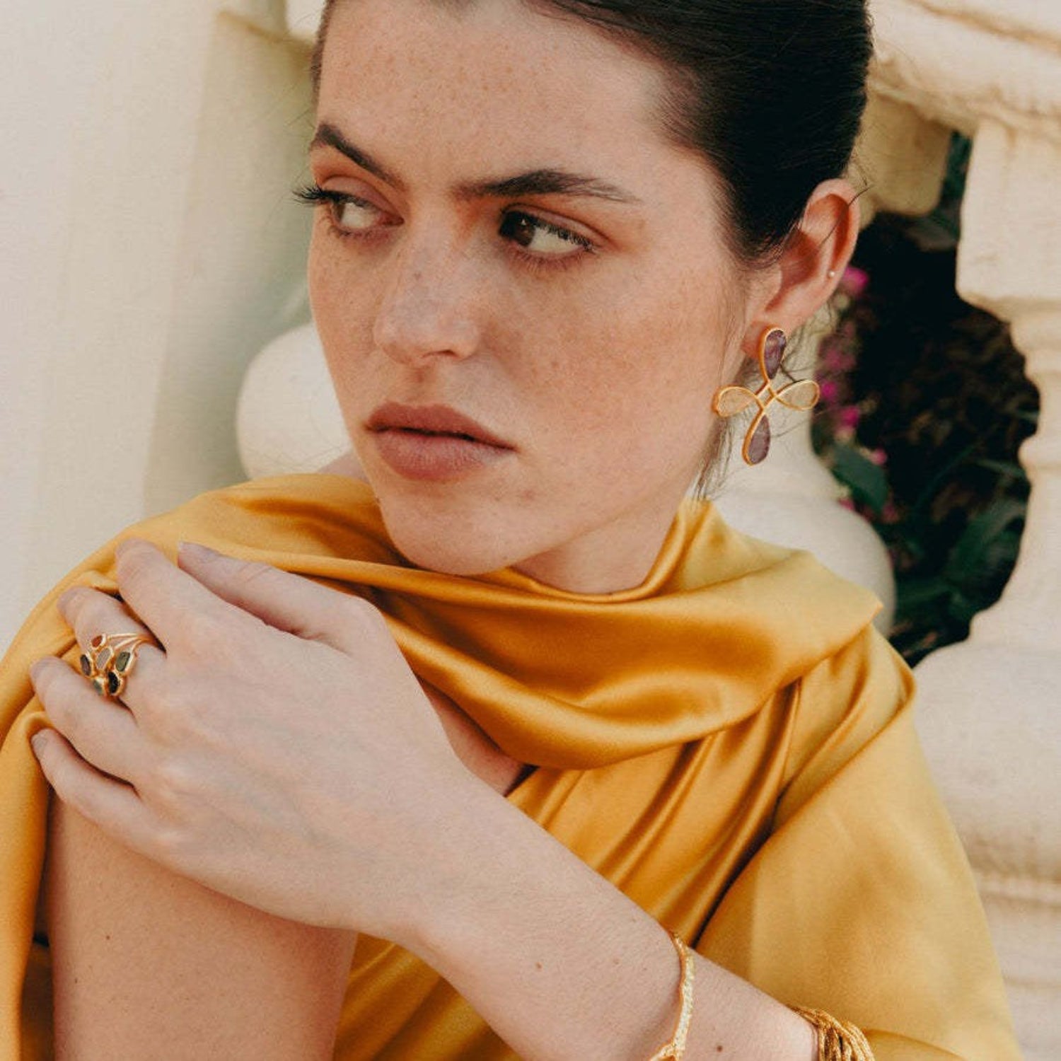 Gold Burgundy Cream Cross Earrings JLT13777