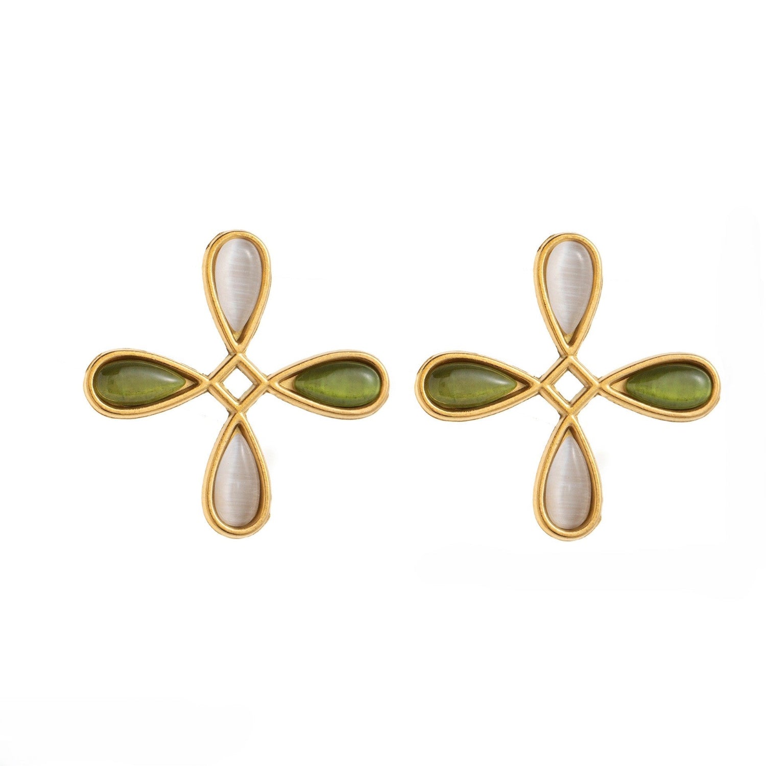 Gold Green White Cross Earrings JLT13778