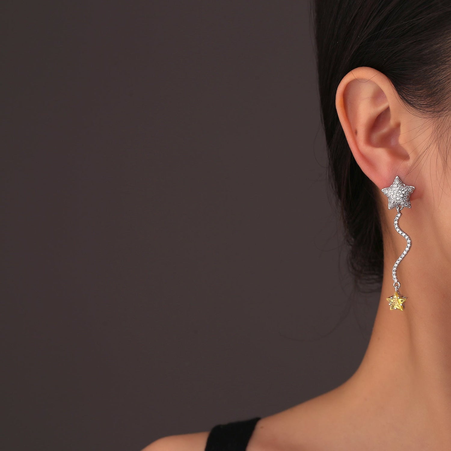 Silver and Yellow Star Earrings JLT13779