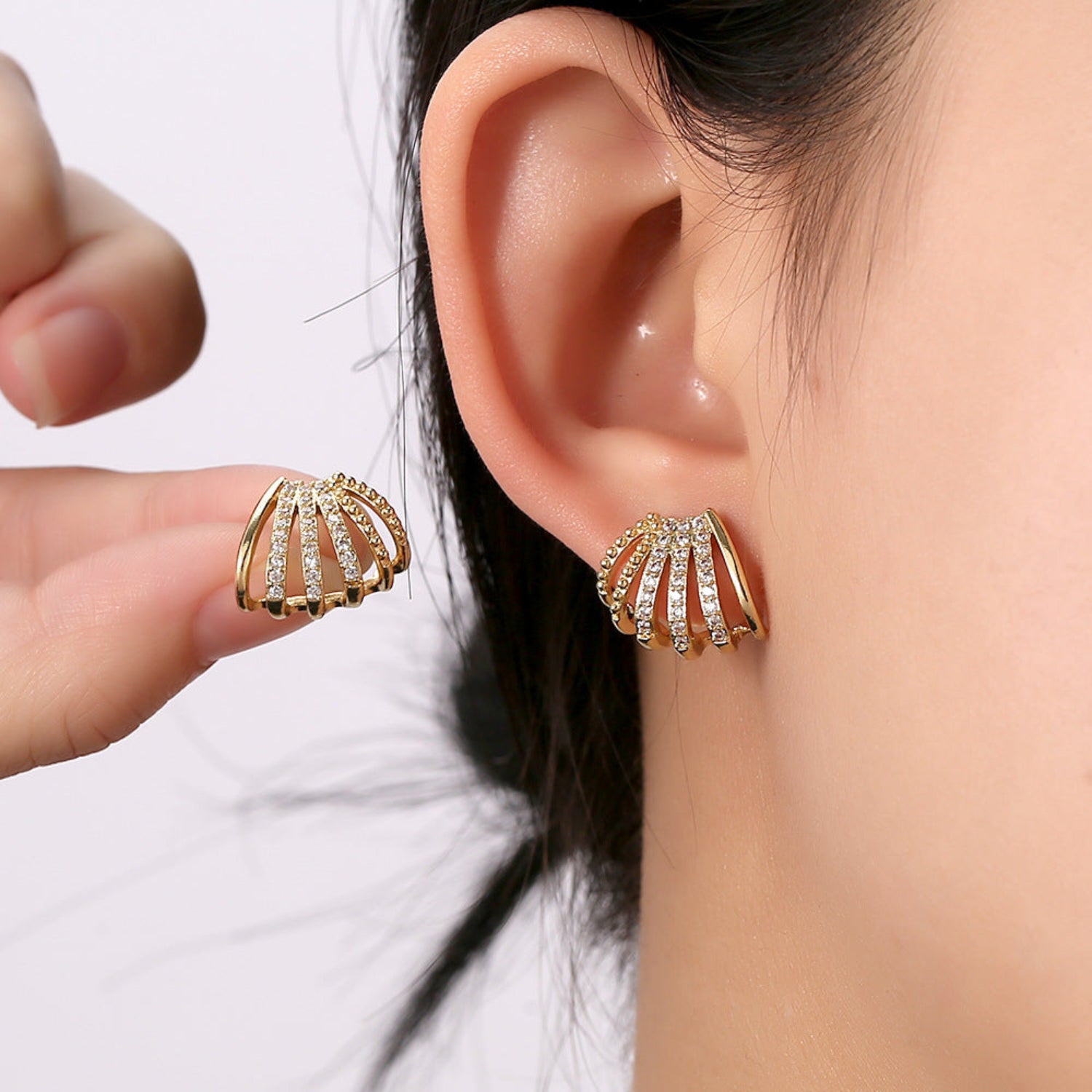 Gold Sparkling Multi-Arch Stud Earrings JLT13780