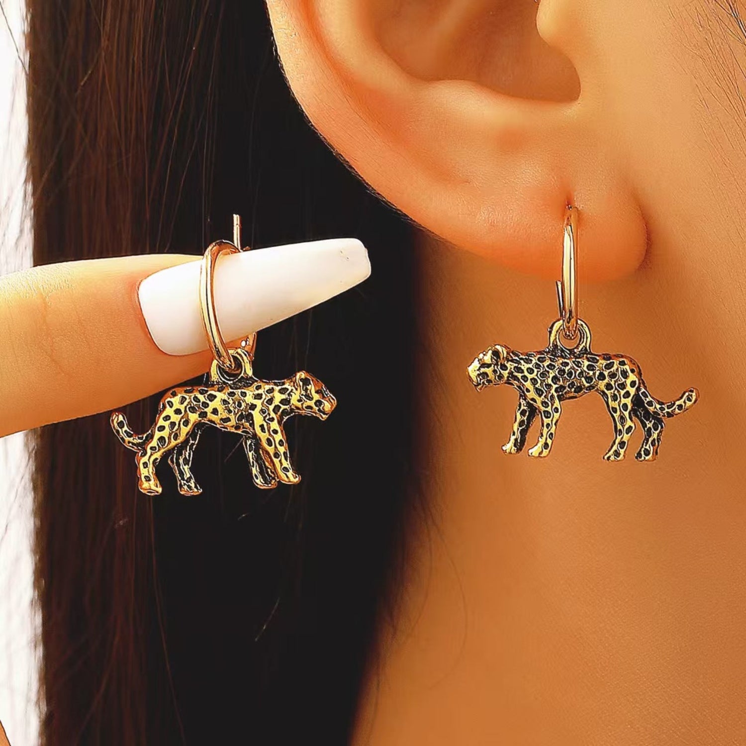 Gold Spotted Leopard Hoop Earrings JLT13784