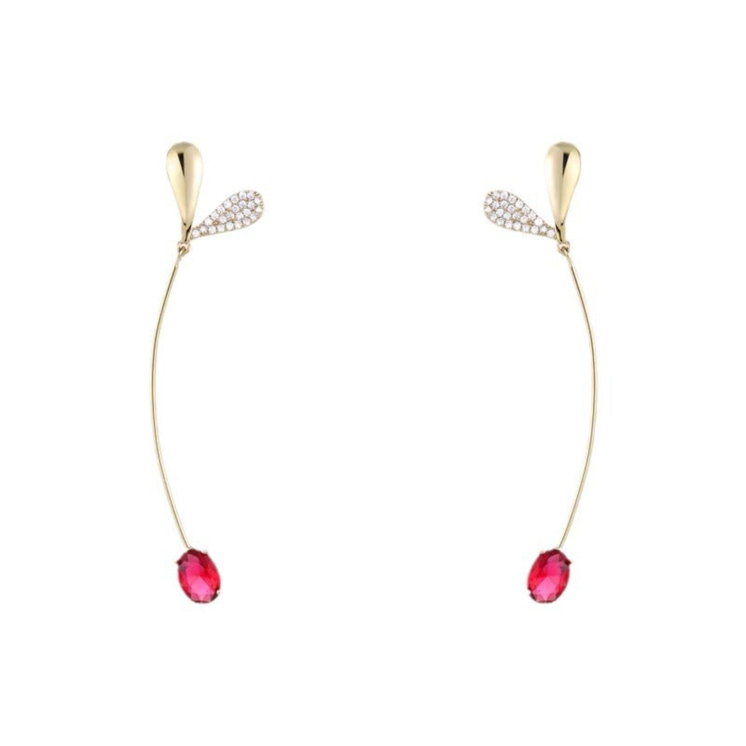 Gold Red Crystal Bud Earrings JLT13795