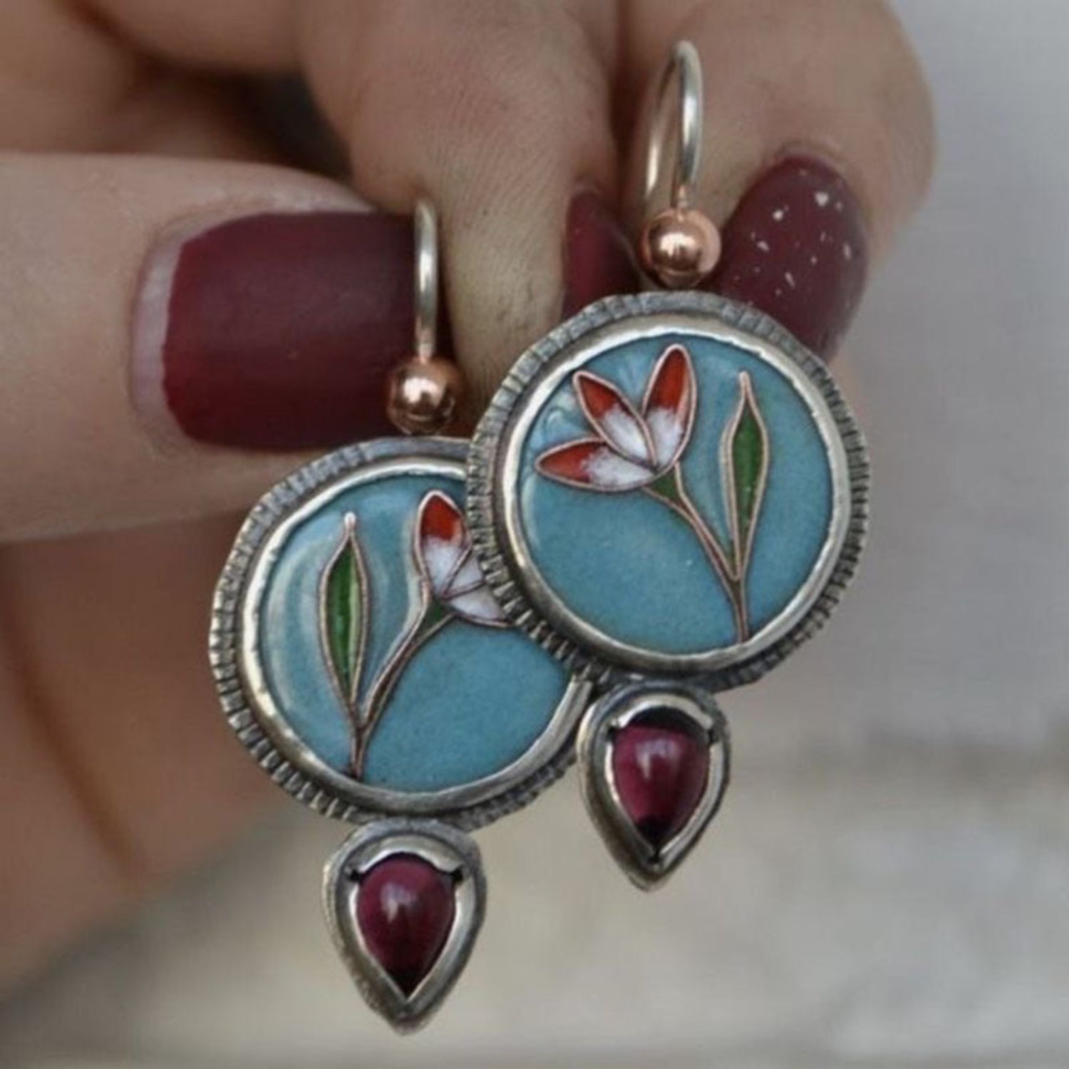Blue Floral Enamel Drop Earrings JLT13803
