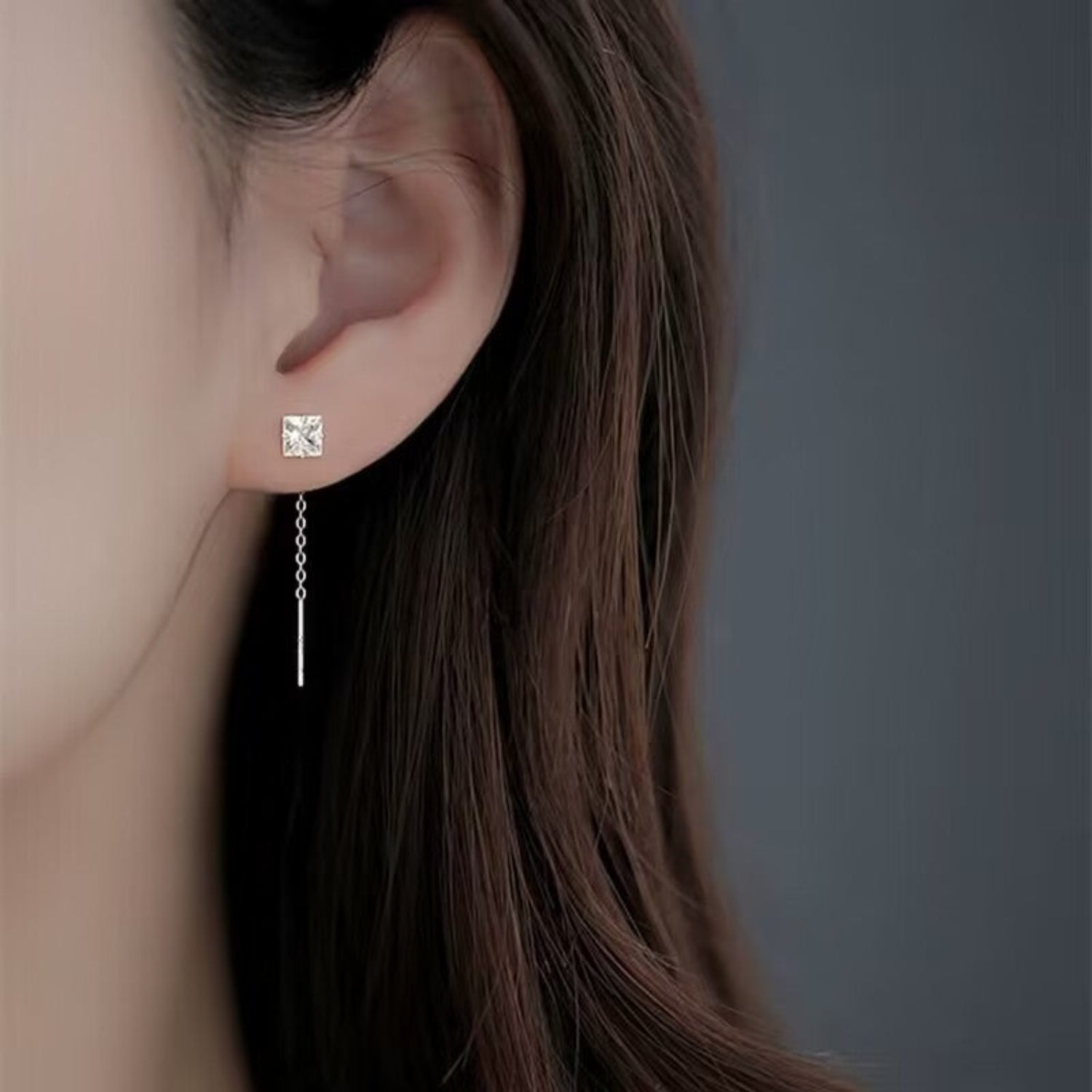 Silver Square Crystal Drop Earrings JLT13813