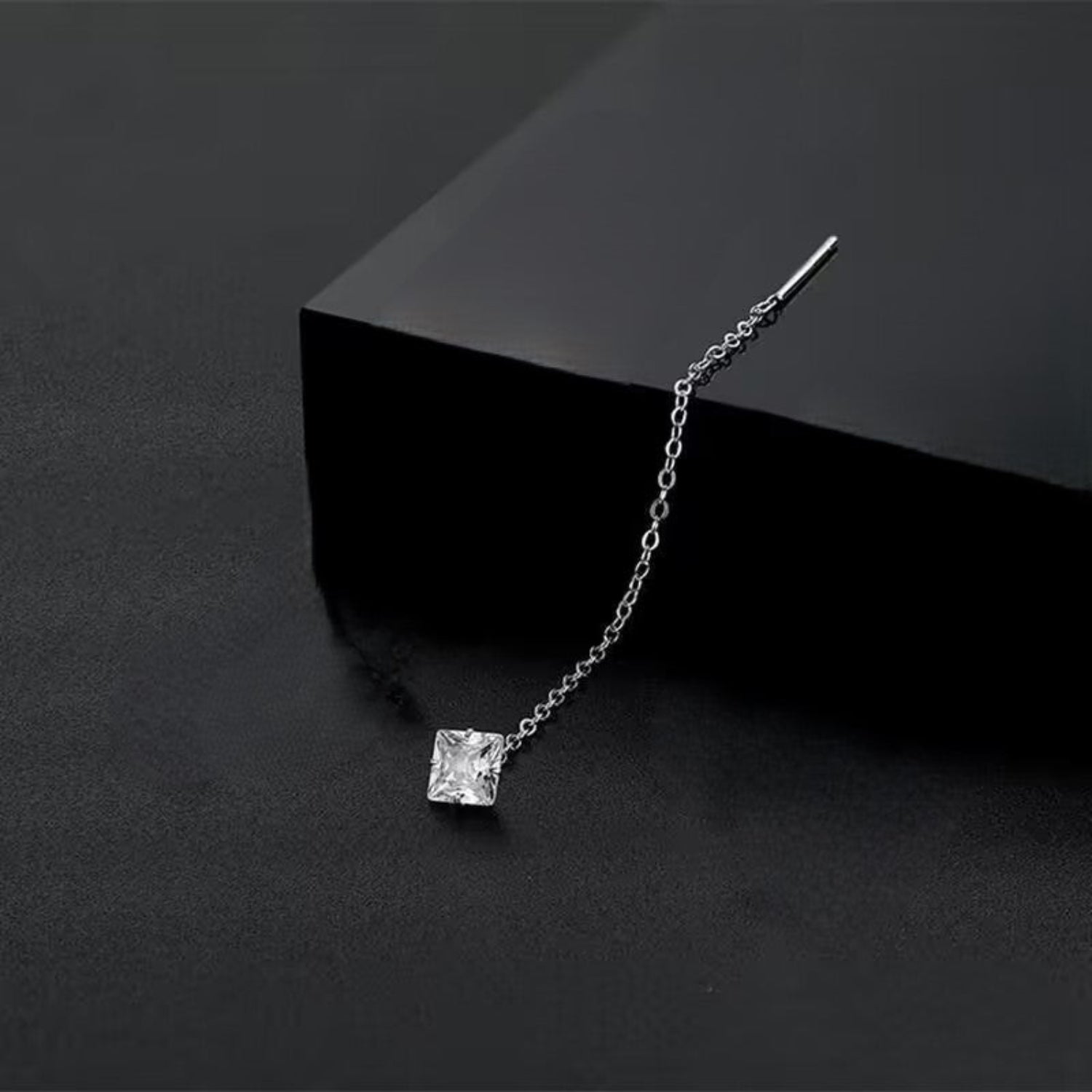 Silver Square Crystal Drop Earrings JLT13813