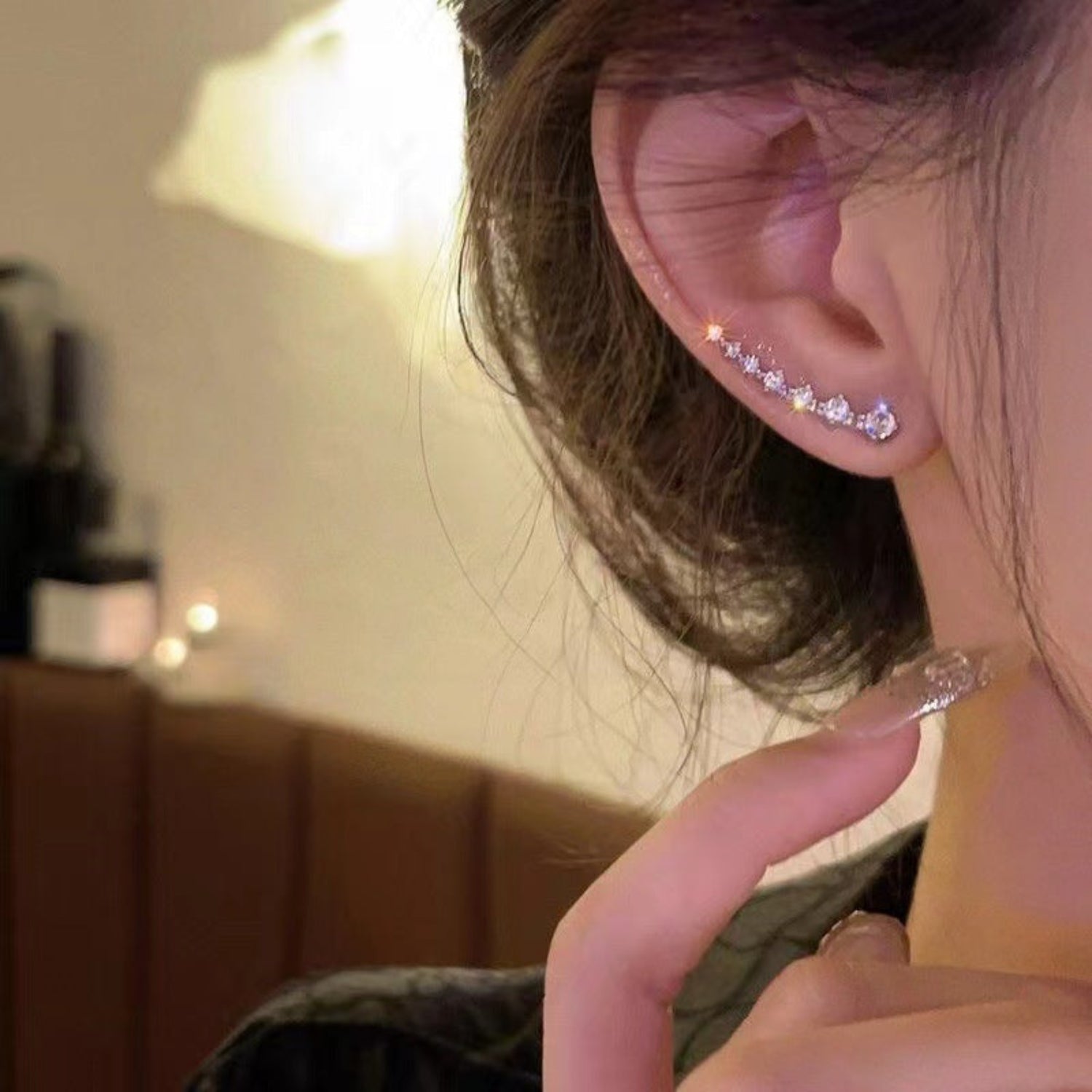 Silver Crystal Curved Ear Crawlers JLT13817